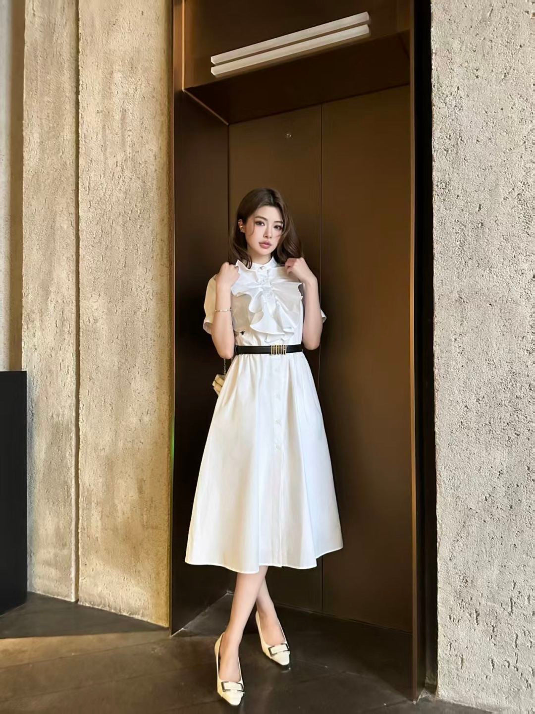 26SS NEW ruffle dress with belted