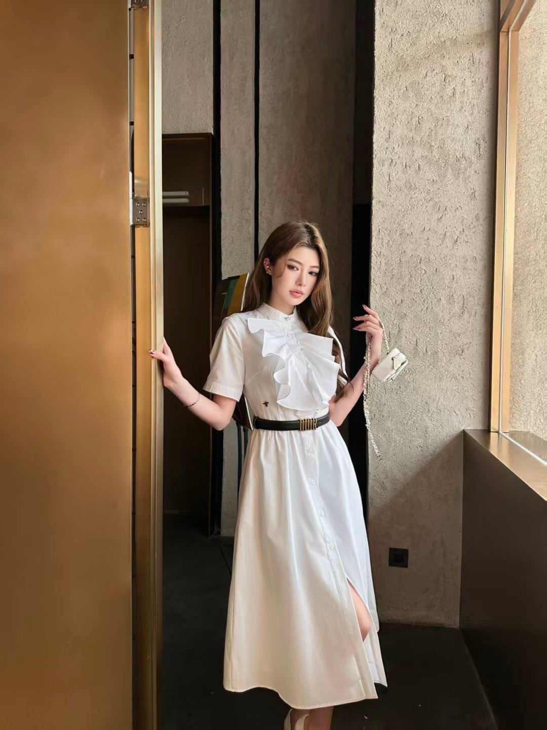 26SS NEW ruffle dress with belted