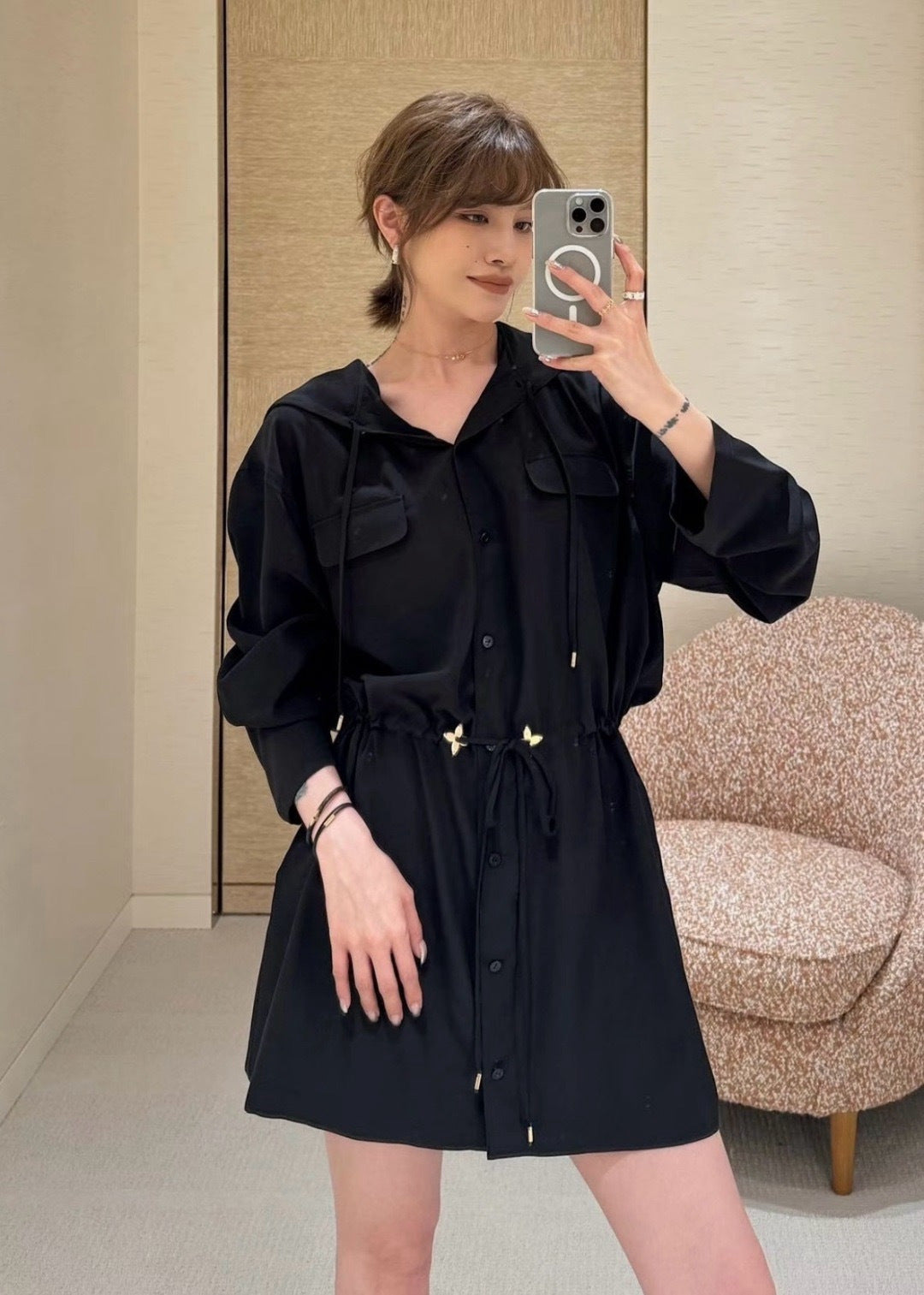 26SS NEW drawstring hooded dress