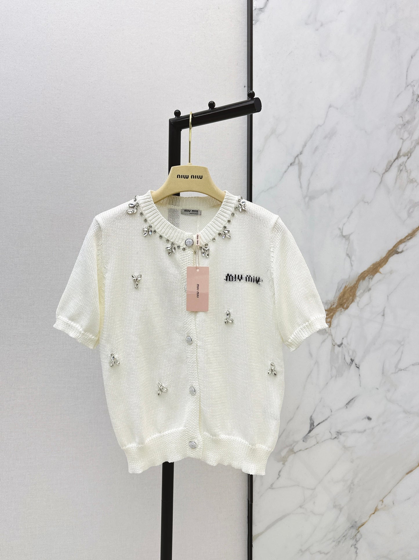 26SS NEW rhinestone short sleeve knitwear