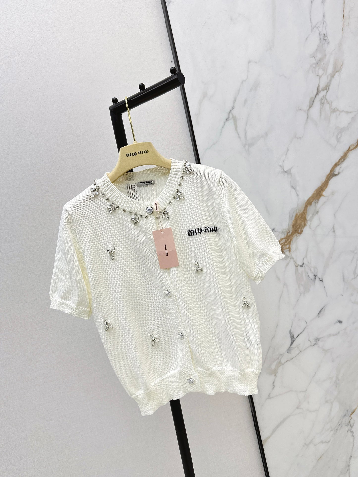 26SS NEW rhinestone short sleeve knitwear