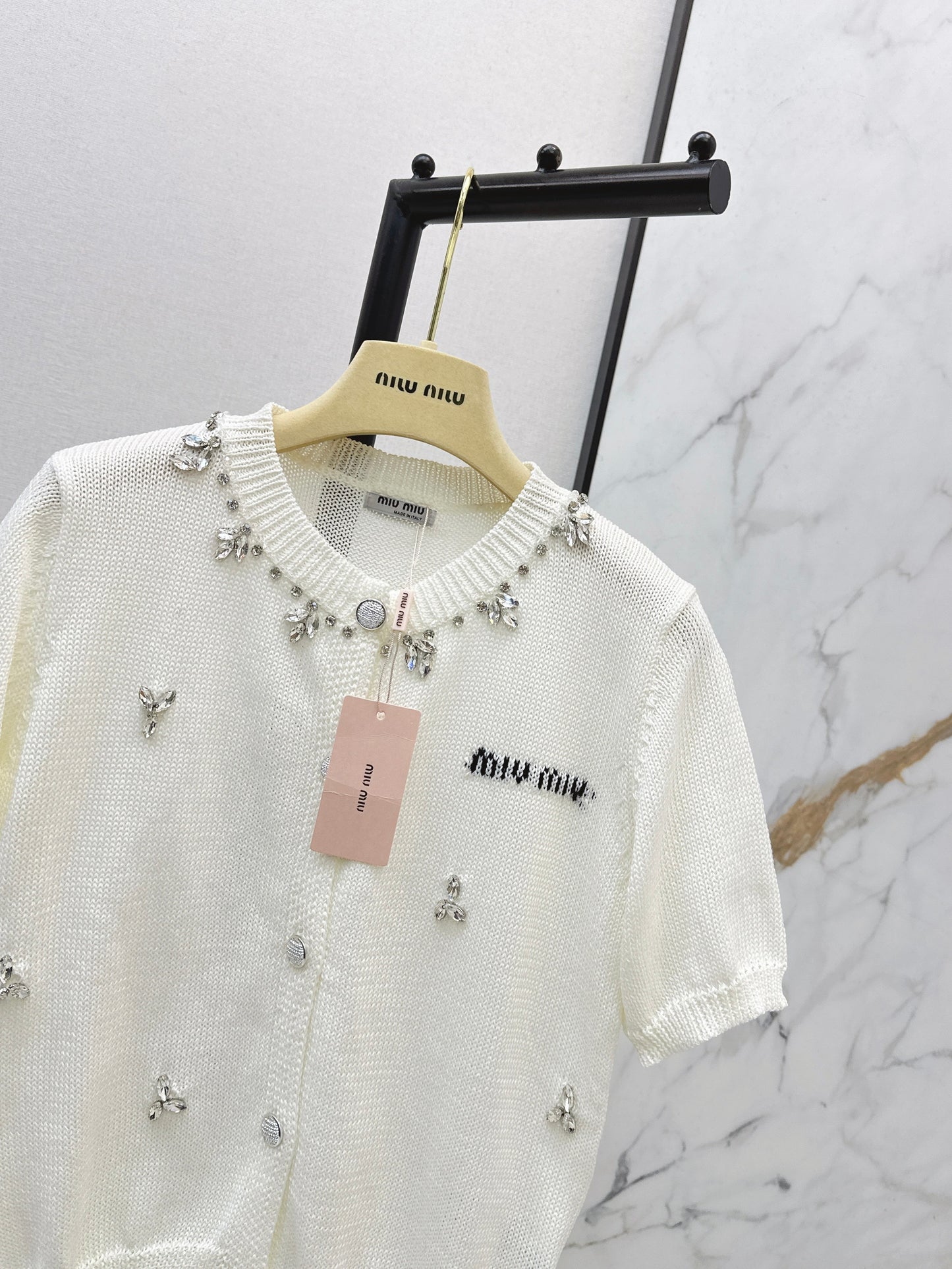 26SS NEW rhinestone short sleeve knitwear