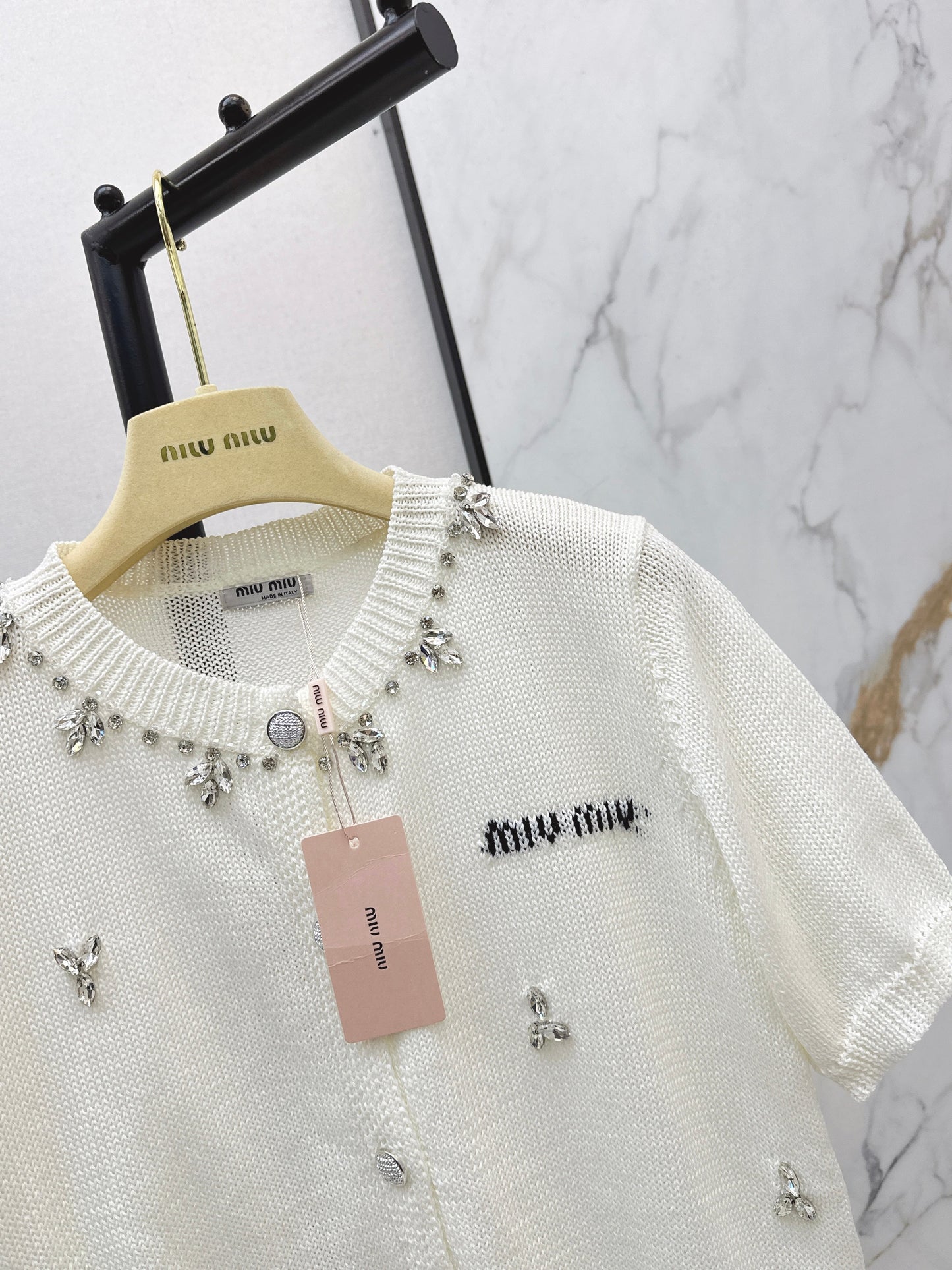 26SS NEW rhinestone short sleeve knitwear