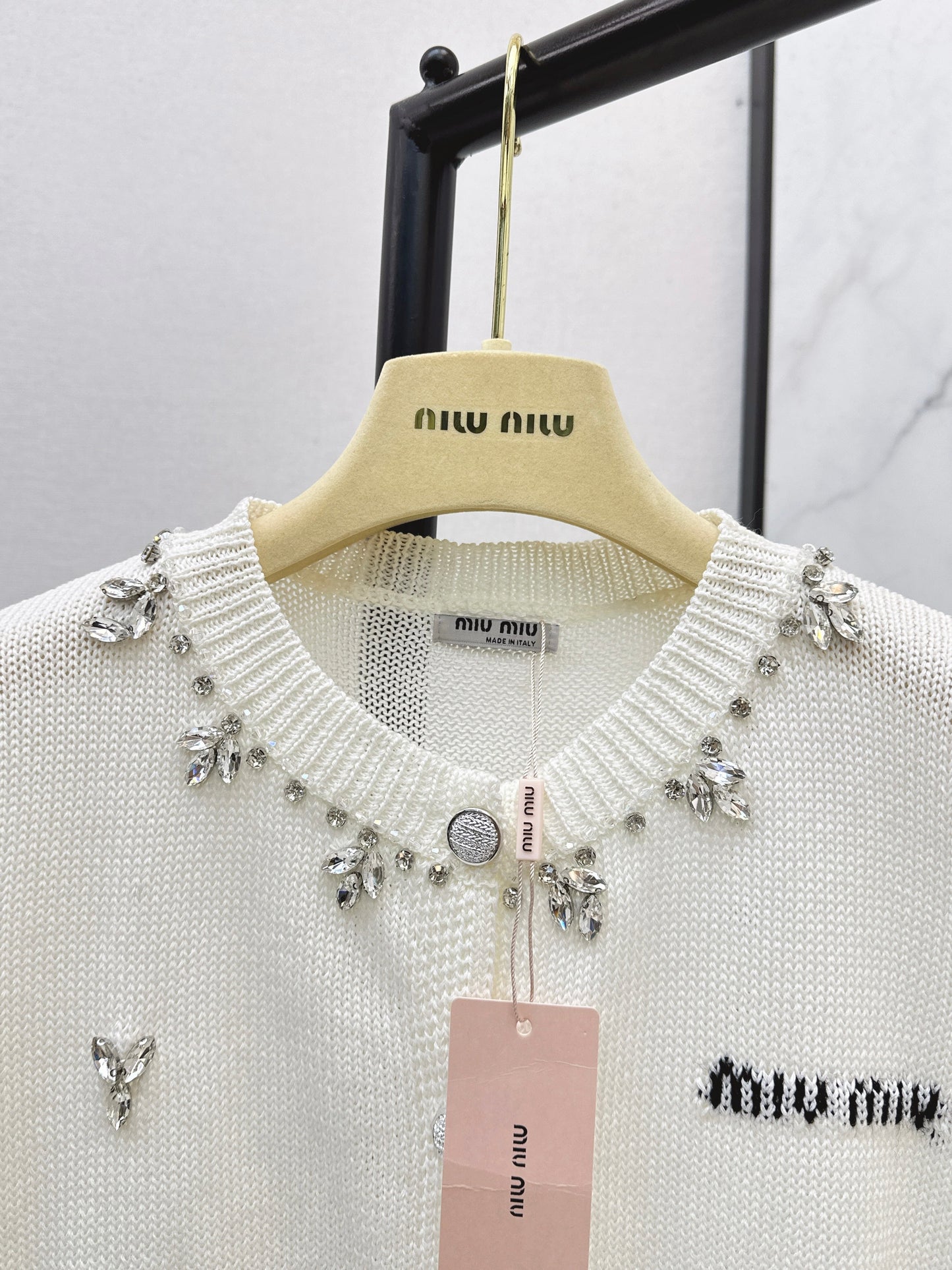 26SS NEW rhinestone short sleeve knitwear