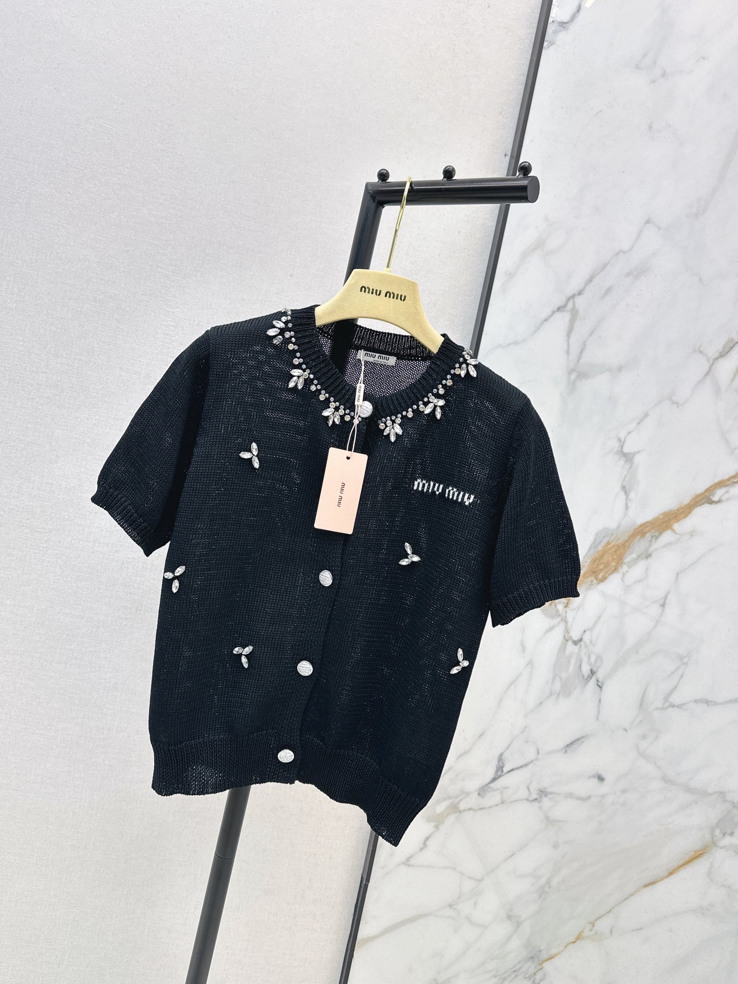 26SS NEW rhinestone short sleeve knitwear