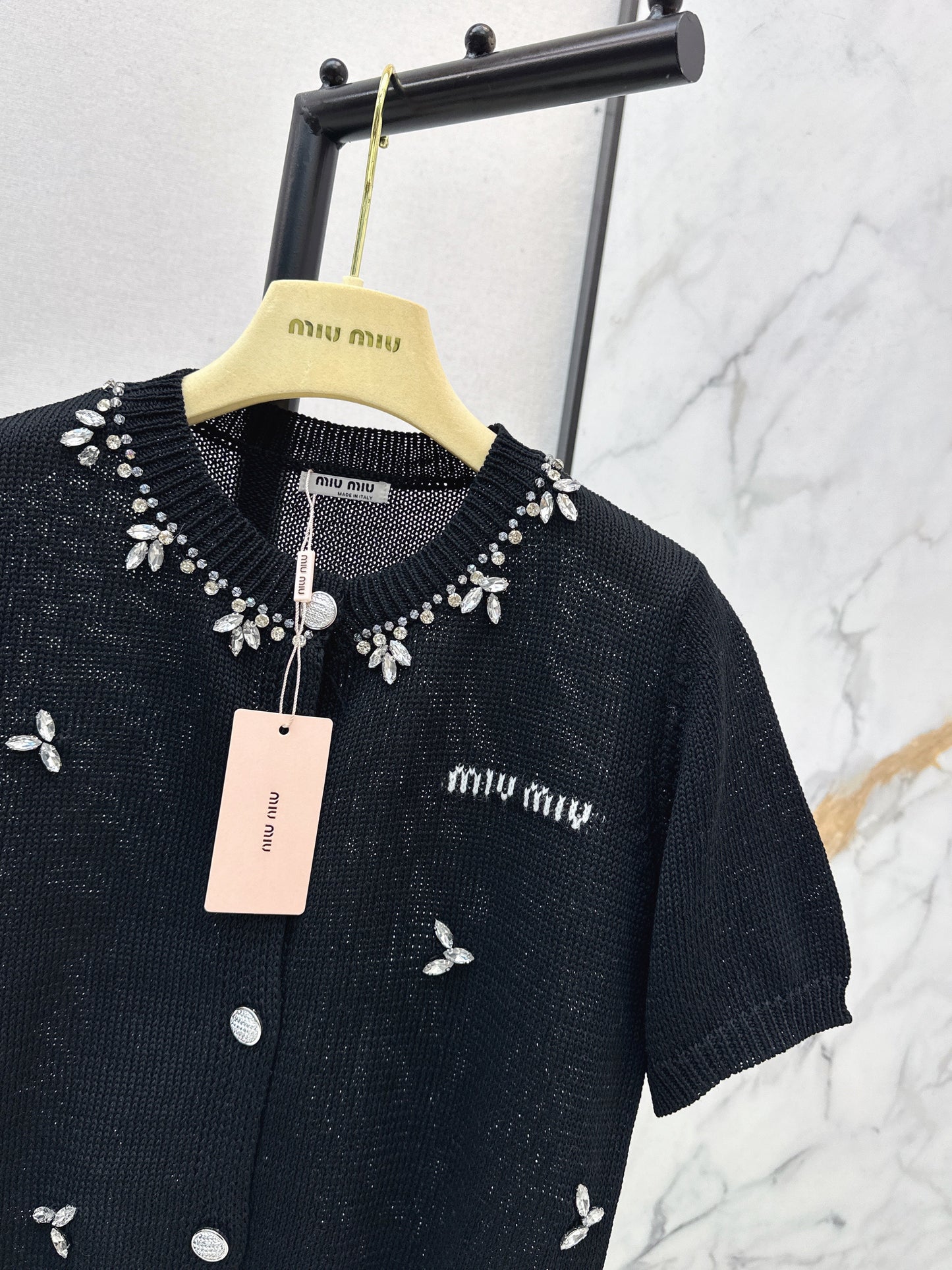 26SS NEW rhinestone short sleeve knitwear