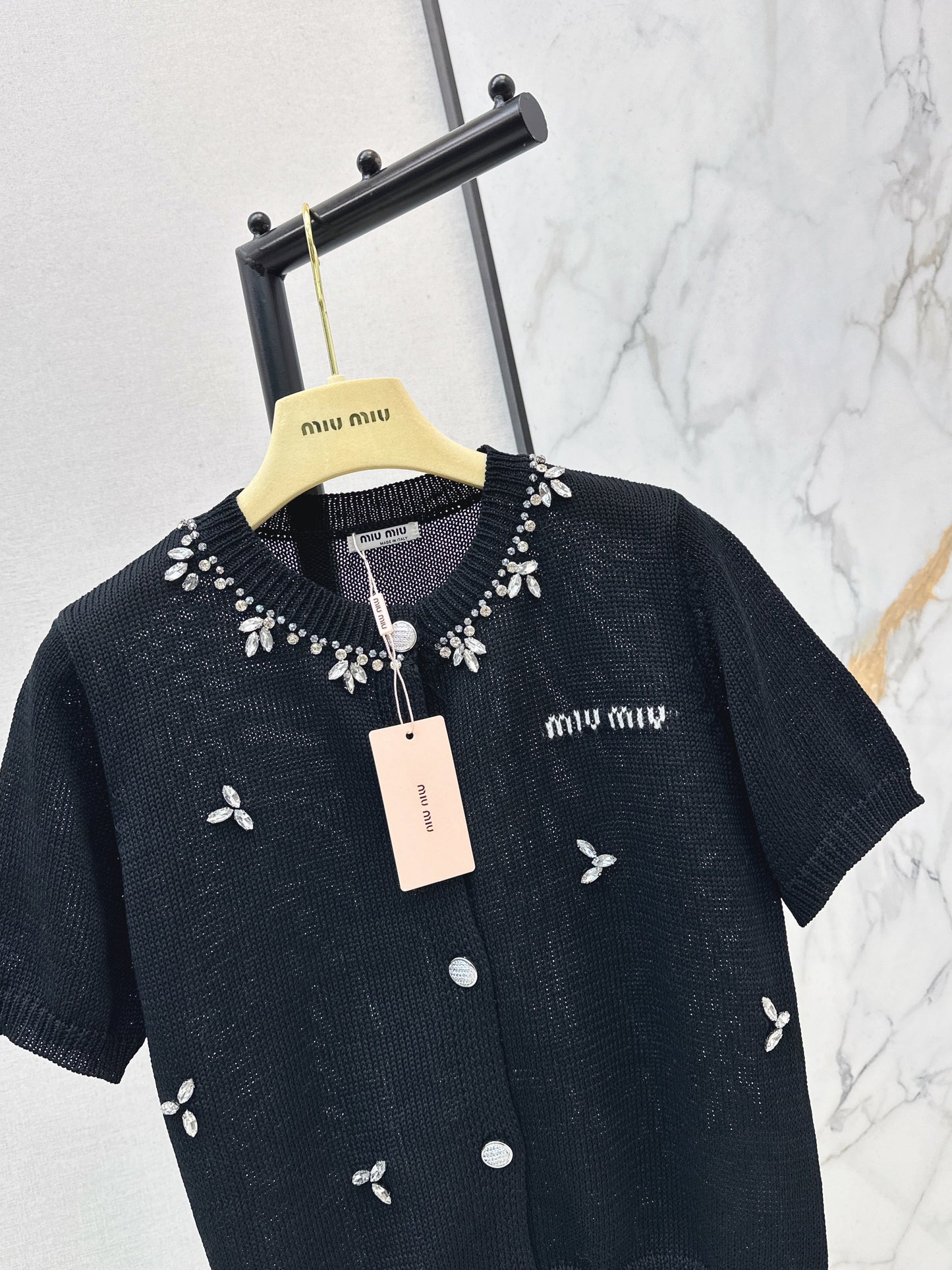 26SS NEW rhinestone short sleeve knitwear