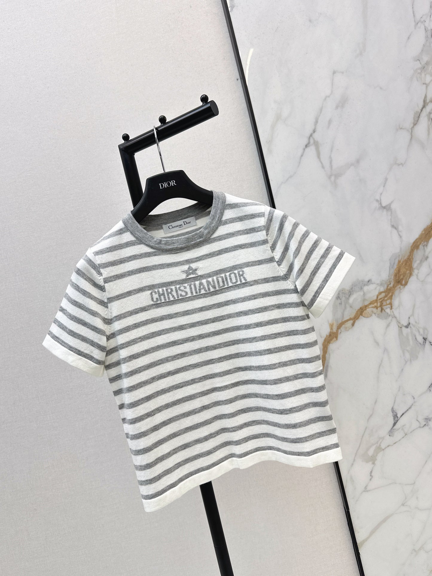 26SS NEUES gestreiftes Kurzarm-Strickteil