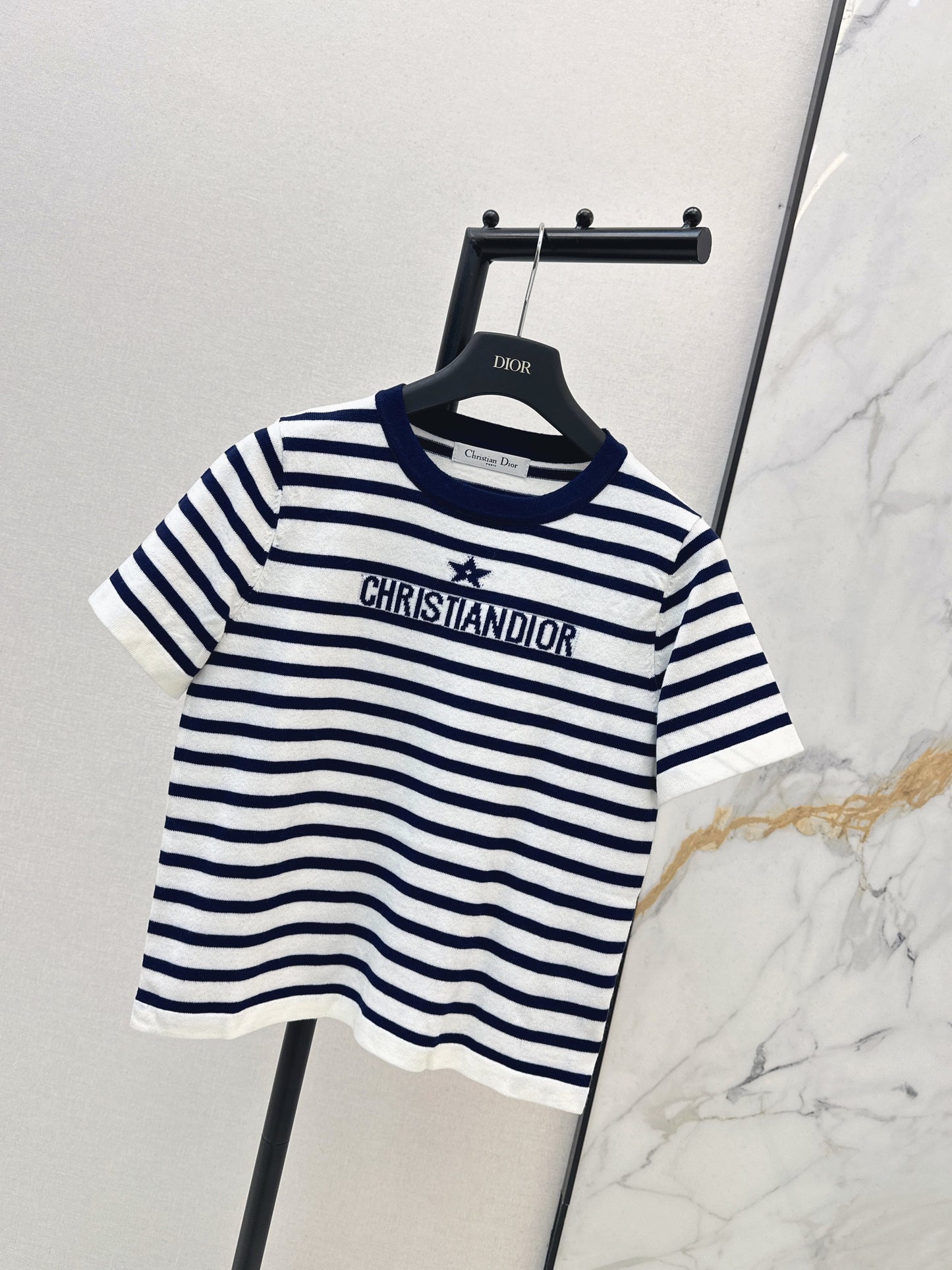 26SS NEUES gestreiftes Kurzarm-Strickteil