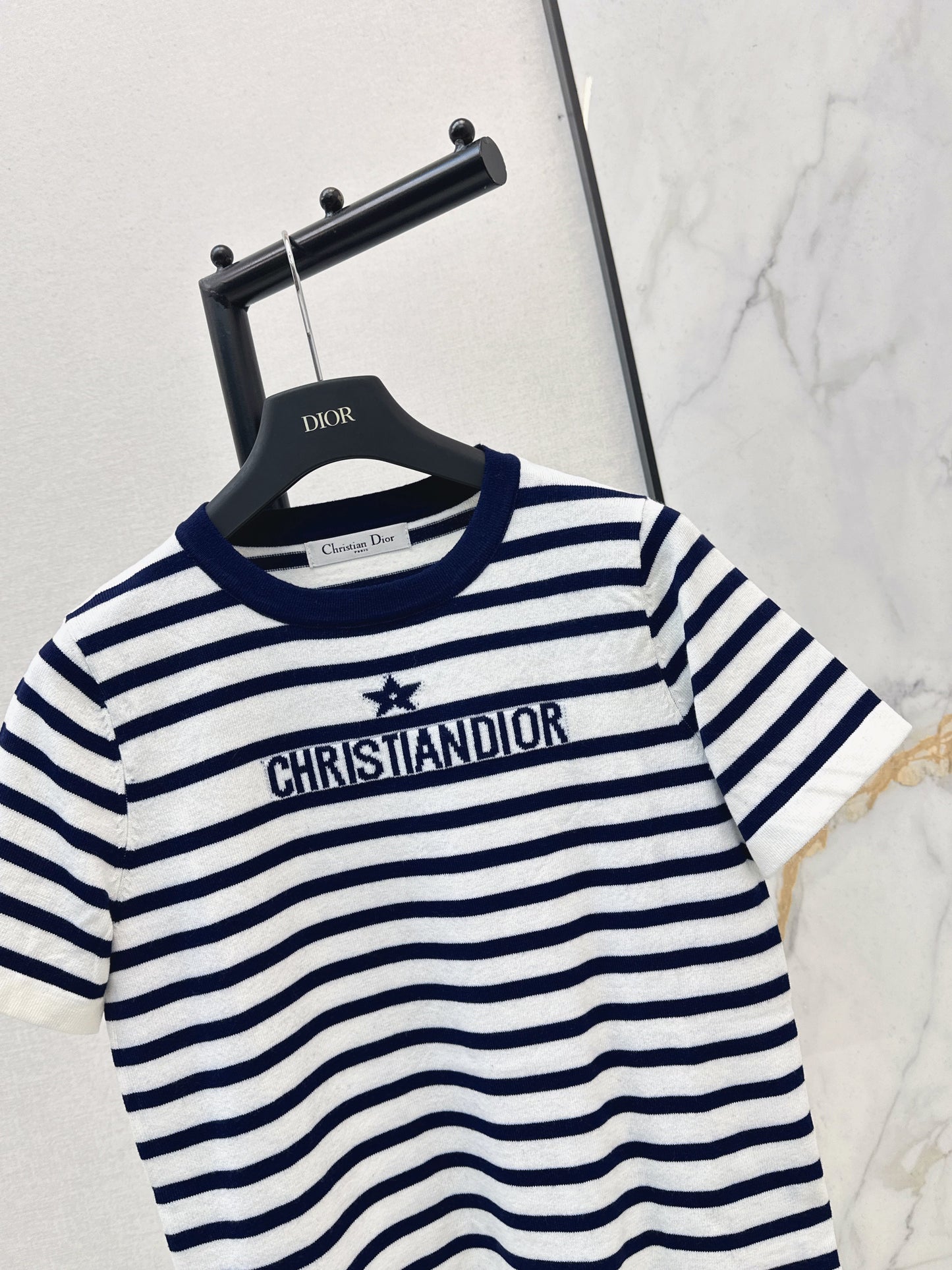 26SS NEUES gestreiftes Kurzarm-Strickteil