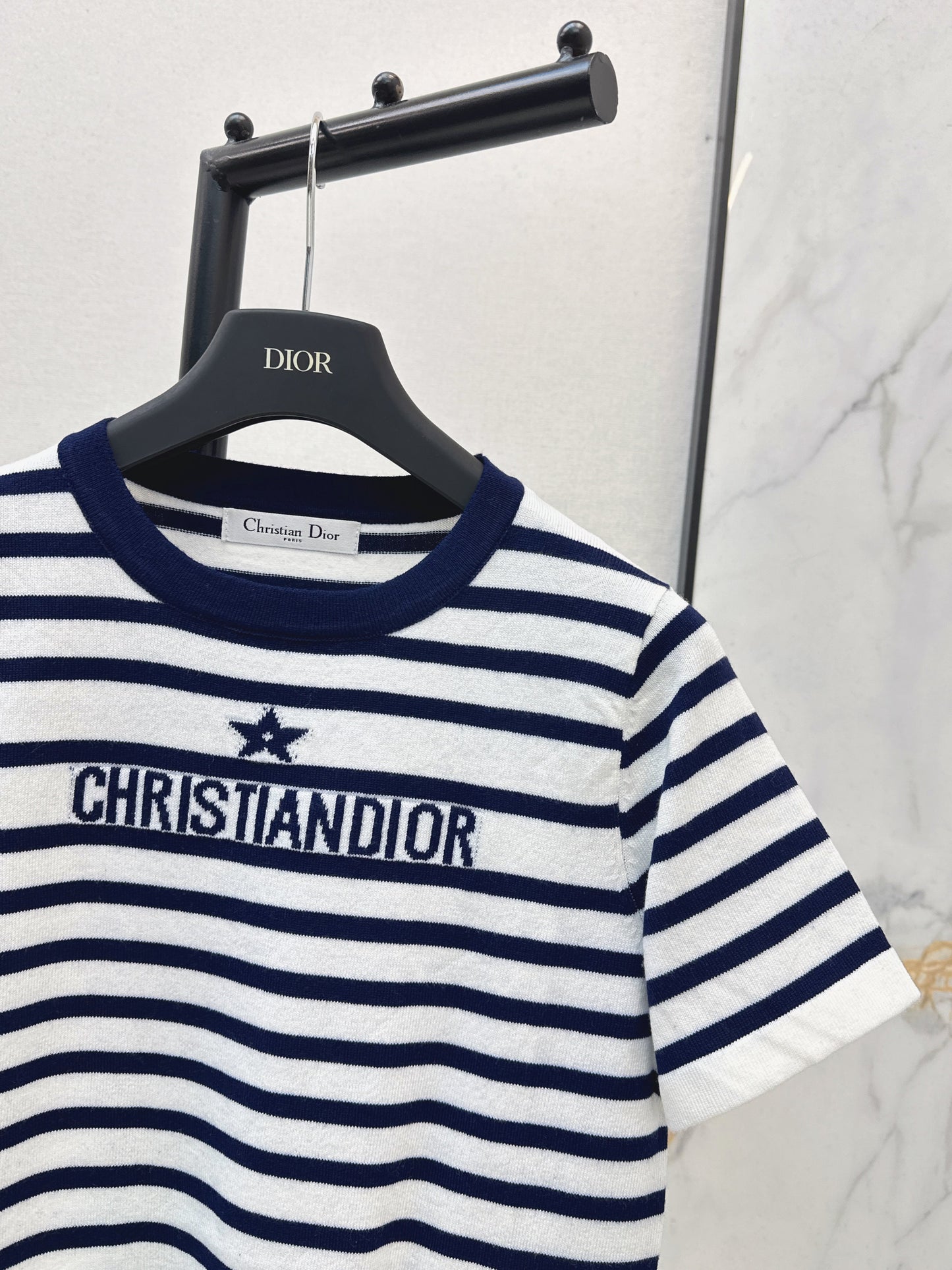 26SS NEUES gestreiftes Kurzarm-Strickteil
