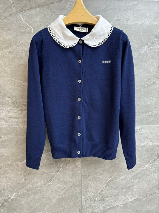 🔥Highest Quality🔥26SS NEW White lace lapel wool knitted cardigan