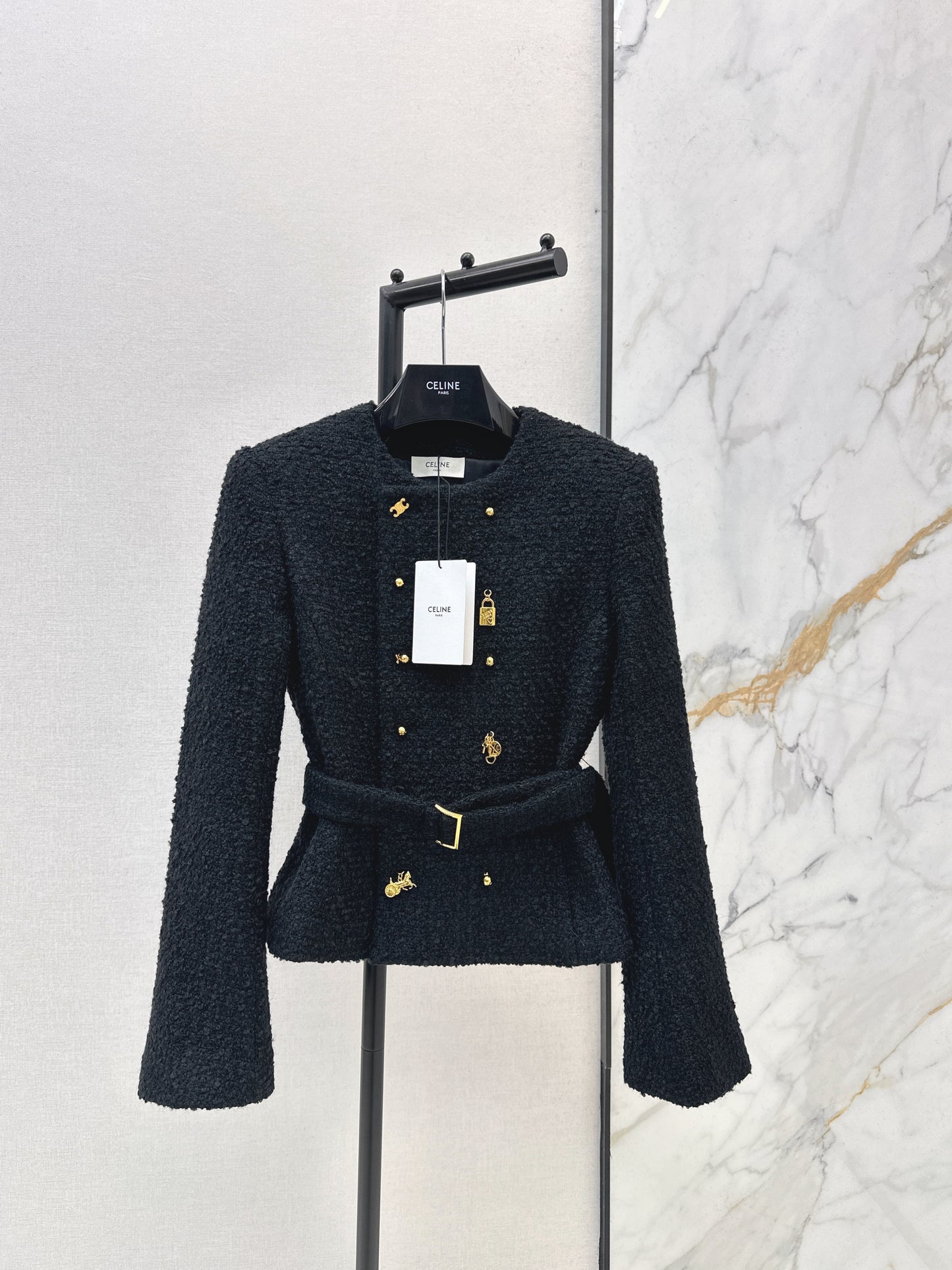 26SS NEW Double-breasted black jacket with special-shaped buttons
