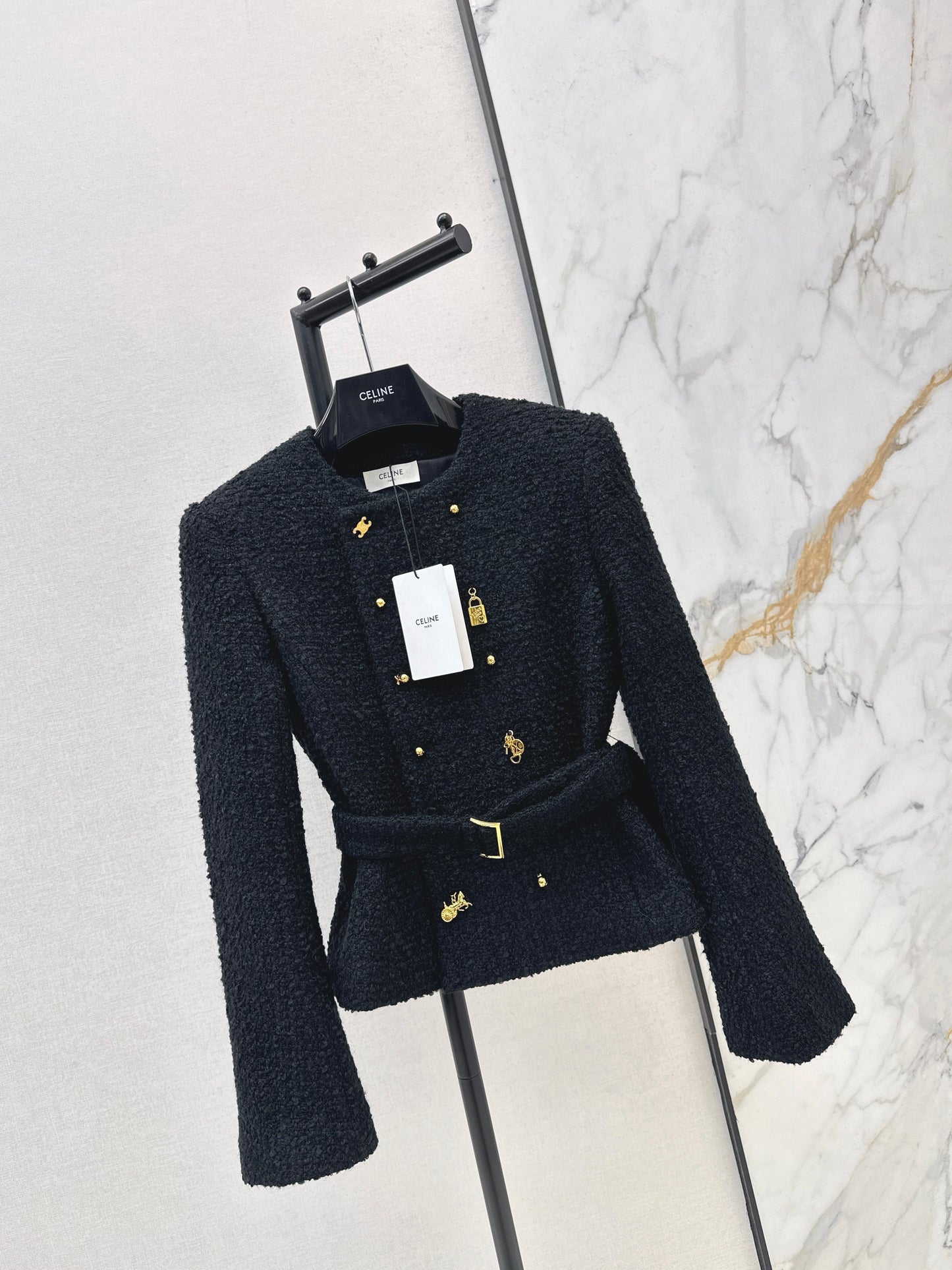 26SS NEW Double-breasted black jacket with special-shaped buttons