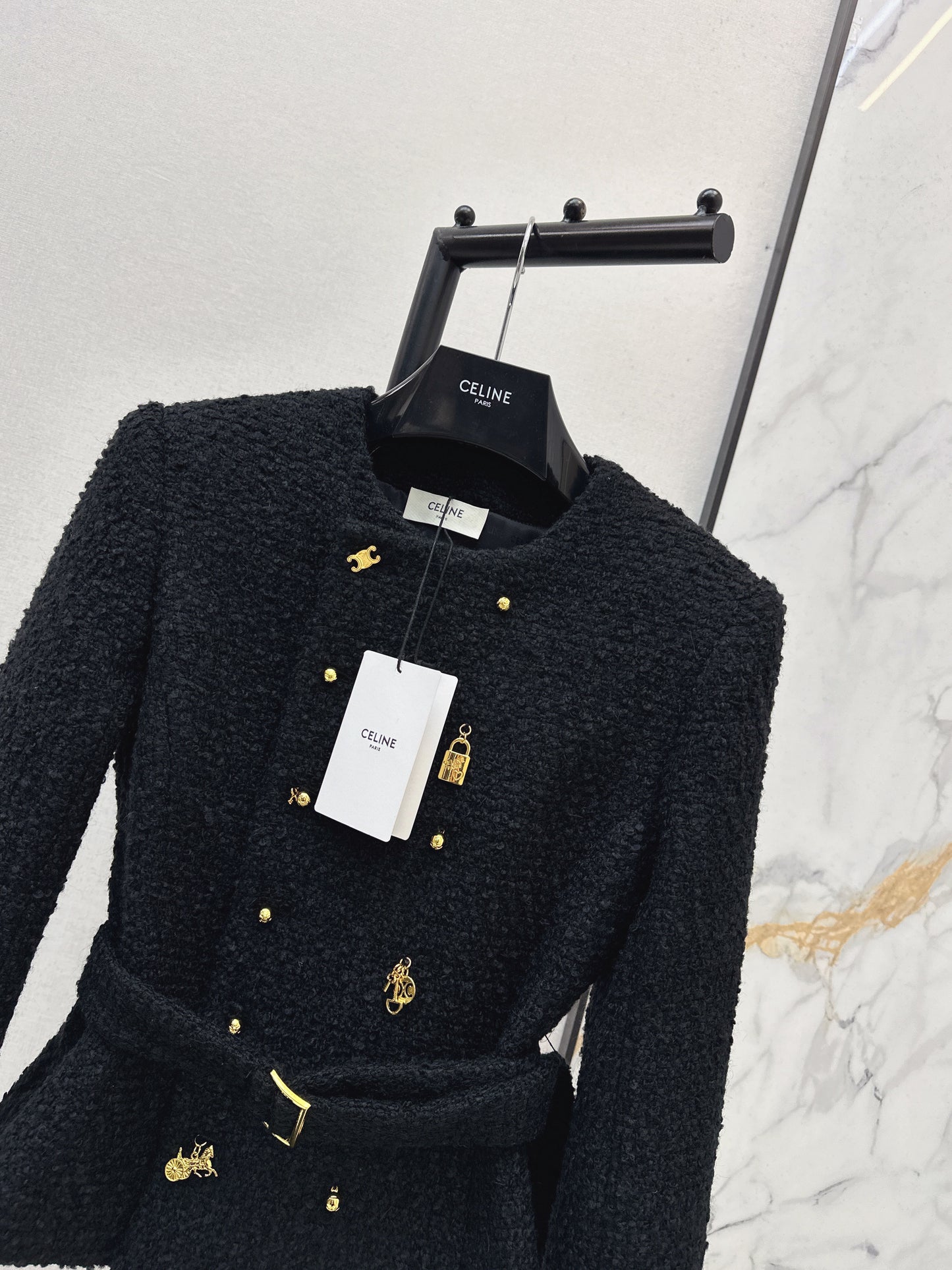 26SS NEW Double-breasted black jacket with special-shaped buttons