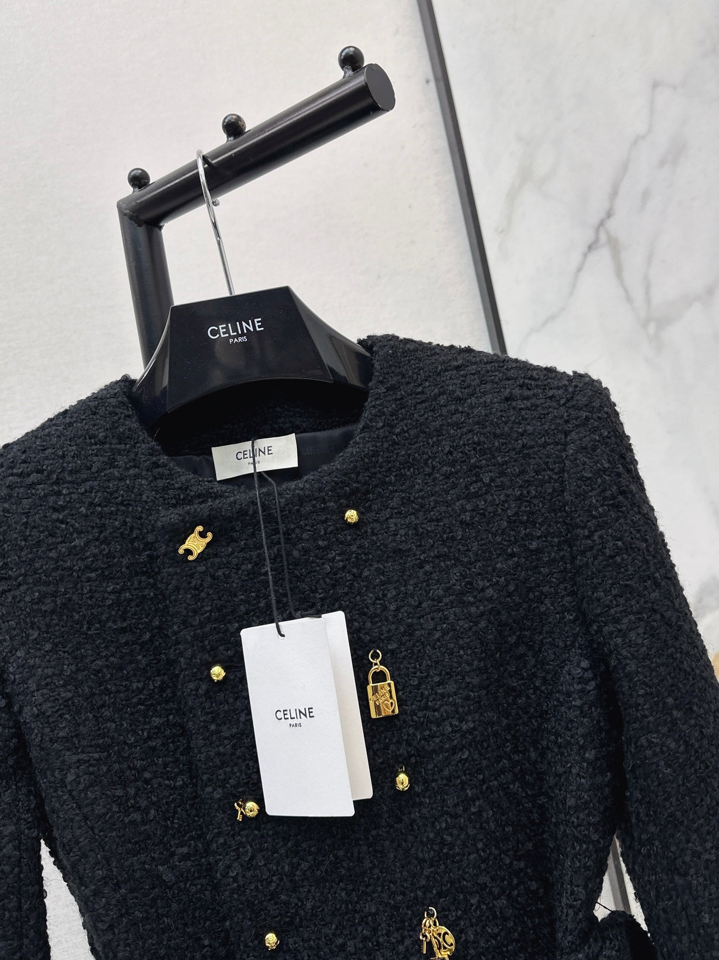 26SS NEW Double-breasted black jacket with special-shaped buttons