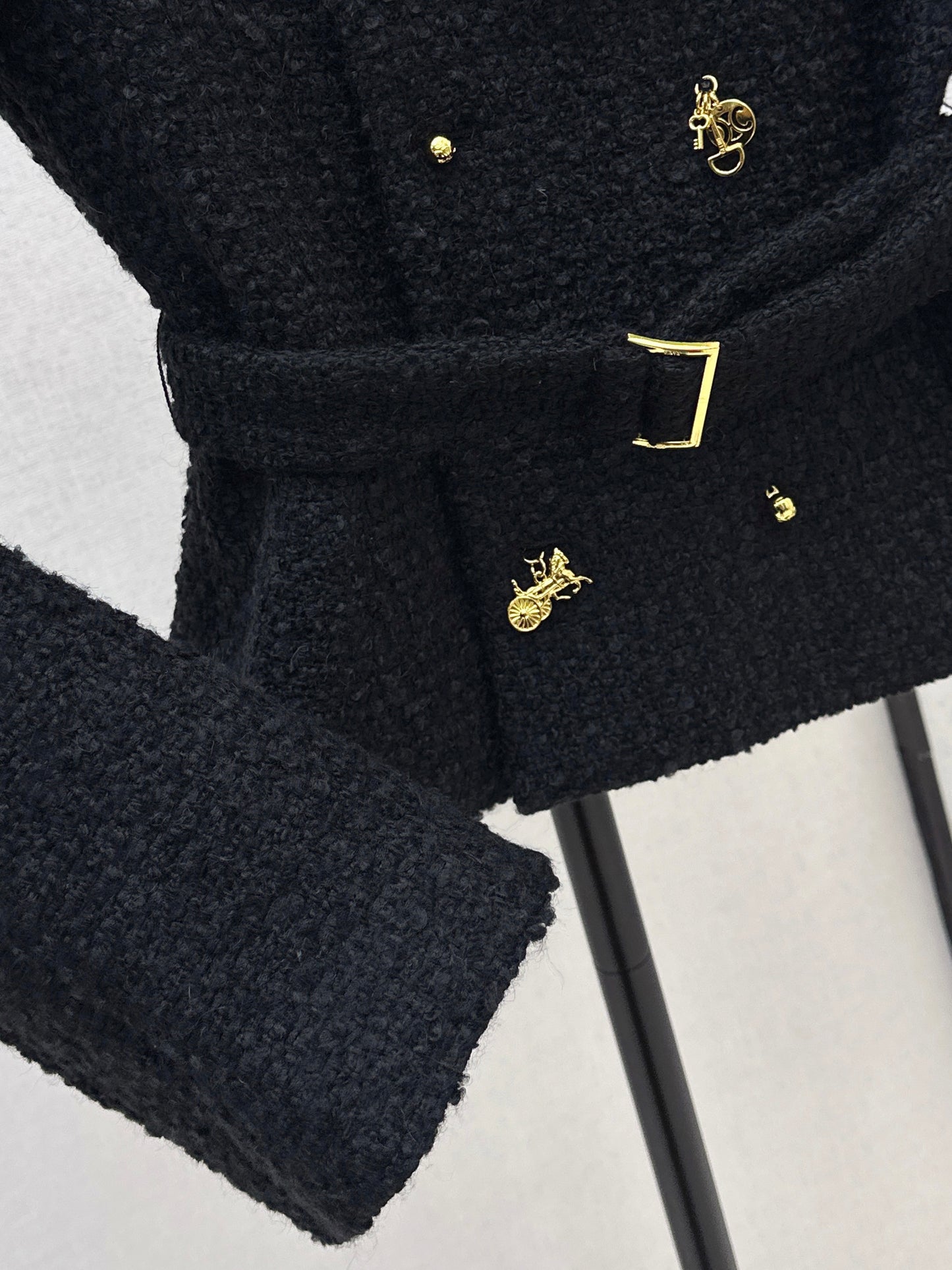 26SS NEW Double-breasted black jacket with special-shaped buttons