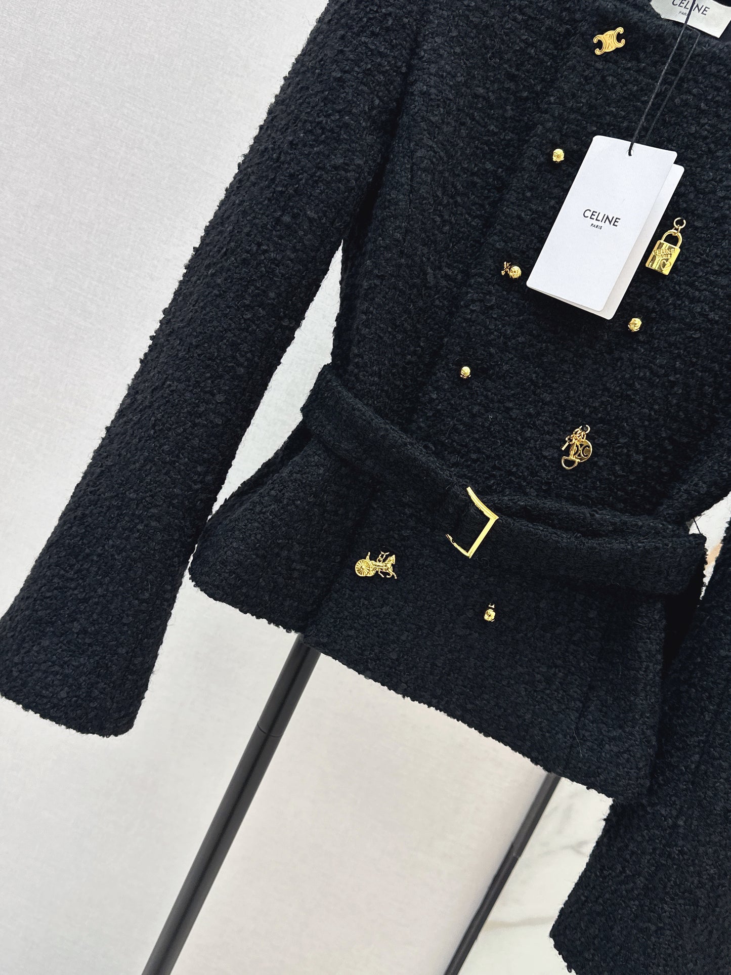 26SS NEW Double-breasted black jacket with special-shaped buttons