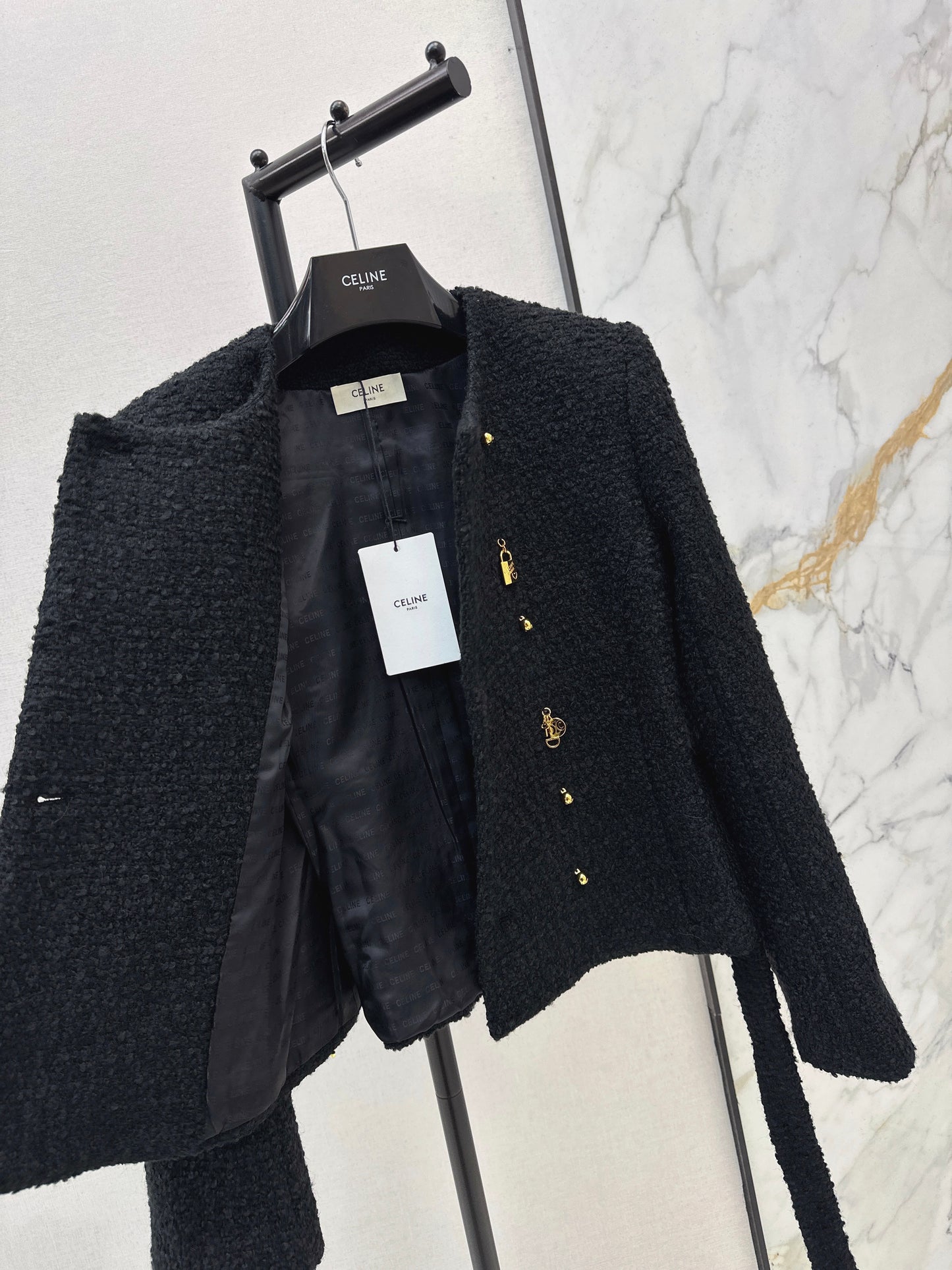 26SS NEW Double-breasted black jacket with special-shaped buttons