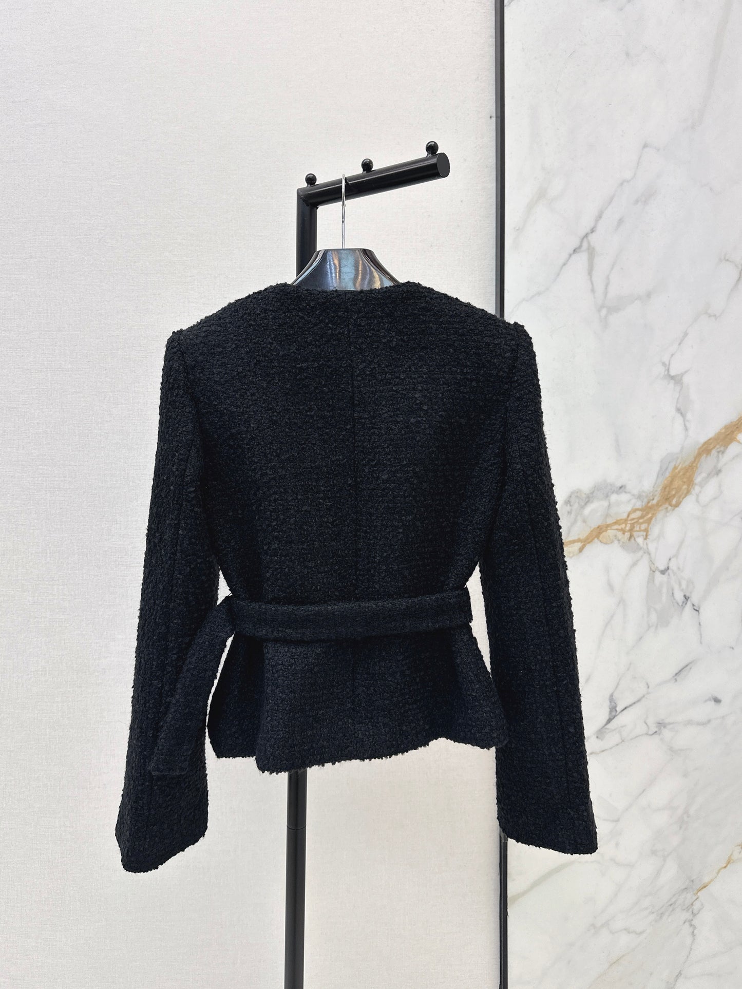 26SS NEW Double-breasted black jacket with special-shaped buttons