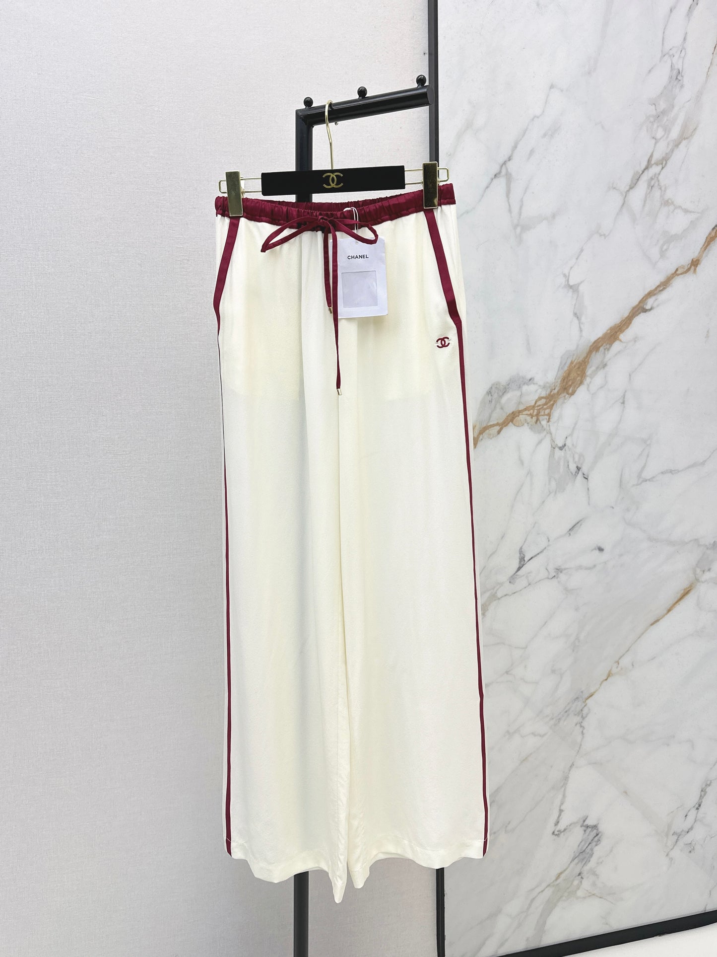 26SS NEW Burgundy contrasting high-waisted straight wide-leg pants