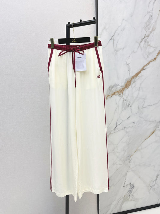 26SS NEW Burgundy contrasting high-waisted straight wide-leg pants