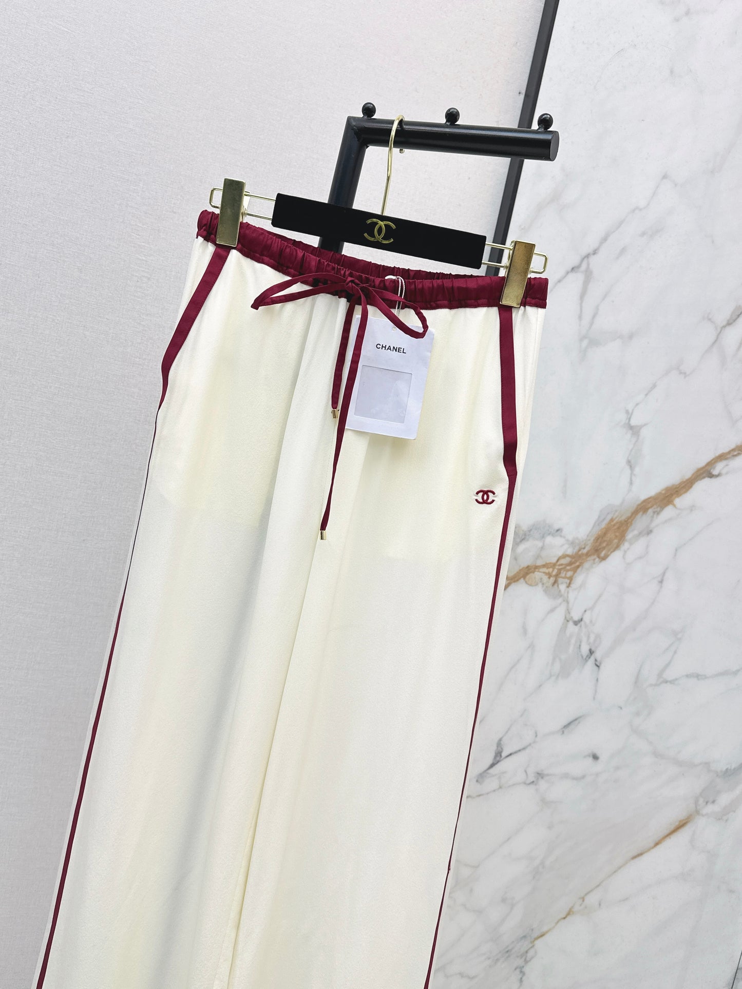 26SS NEW Burgundy contrasting high-waisted straight wide-leg pants