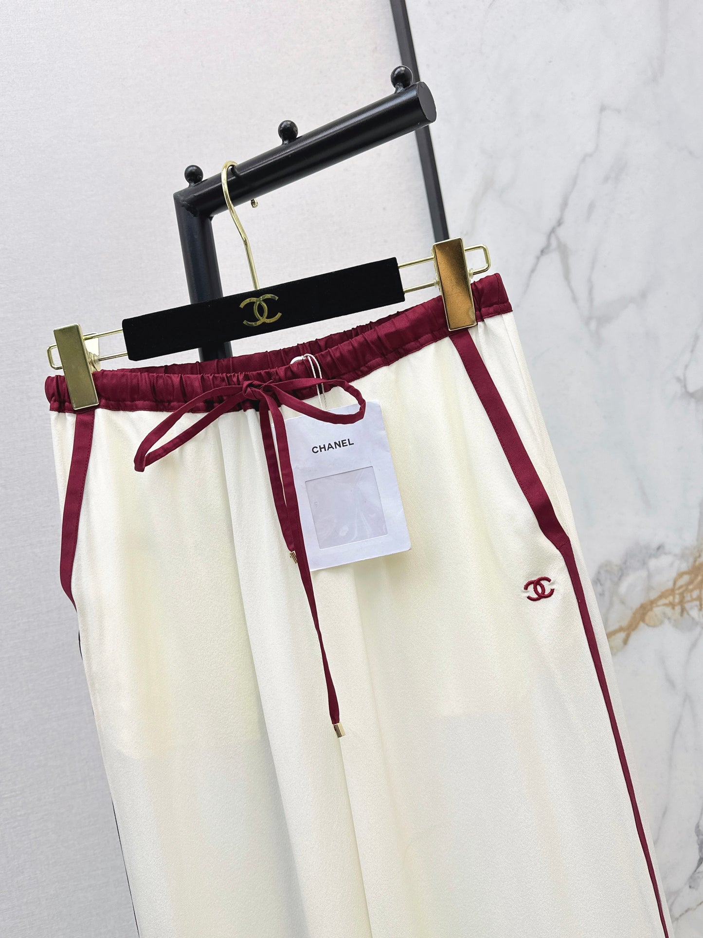 26SS NEW Burgundy contrasting high-waisted straight wide-leg pants