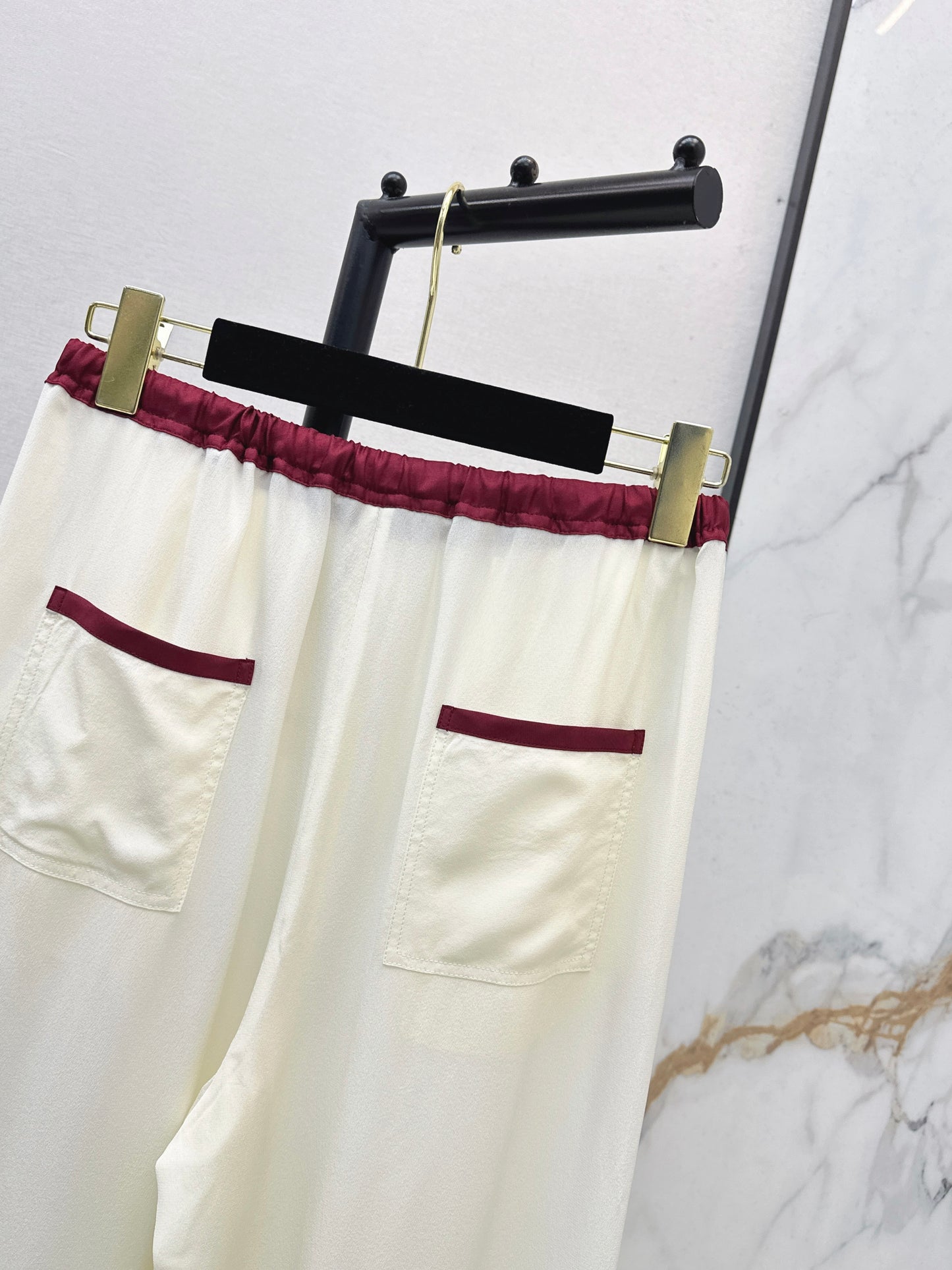 26SS NEW Burgundy contrasting high-waisted straight wide-leg pants