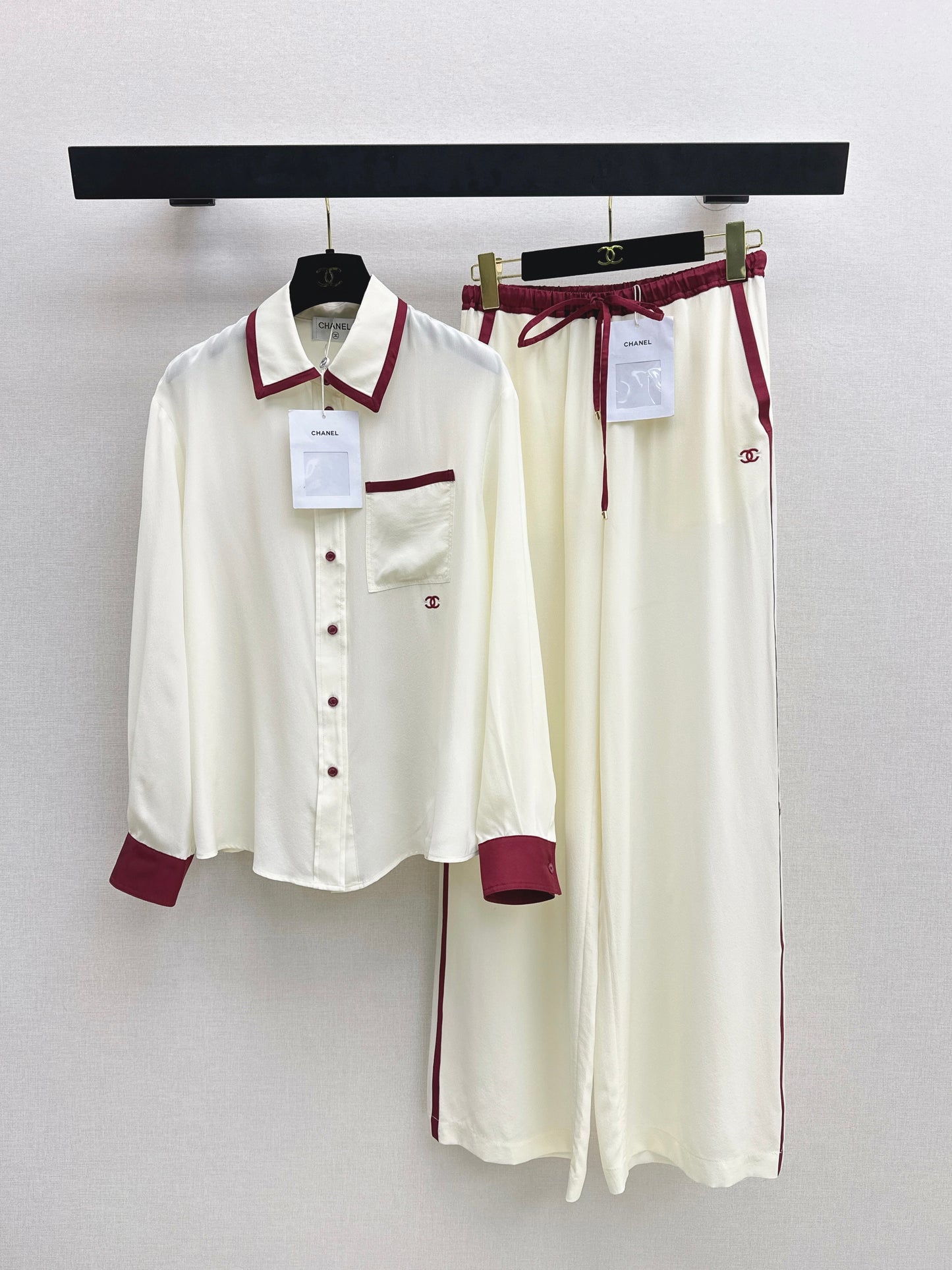26SS NEW Burgundy contrasting high-waisted straight wide-leg pants