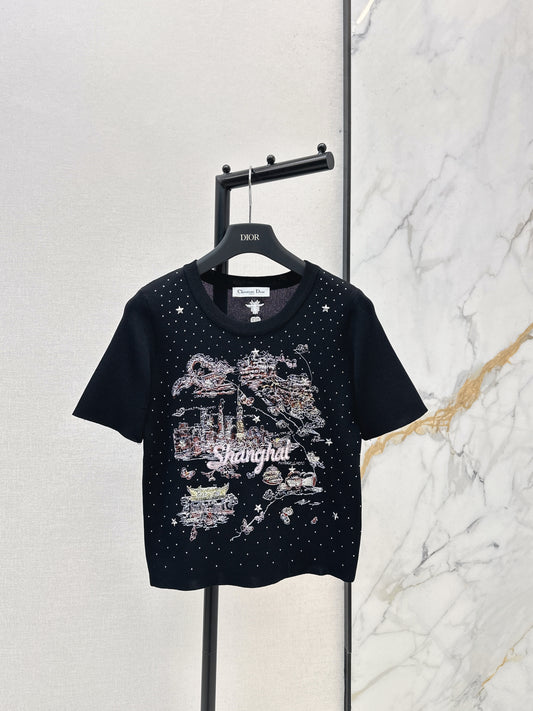26SS NEW Heavy embroidered short-sleeved sweater