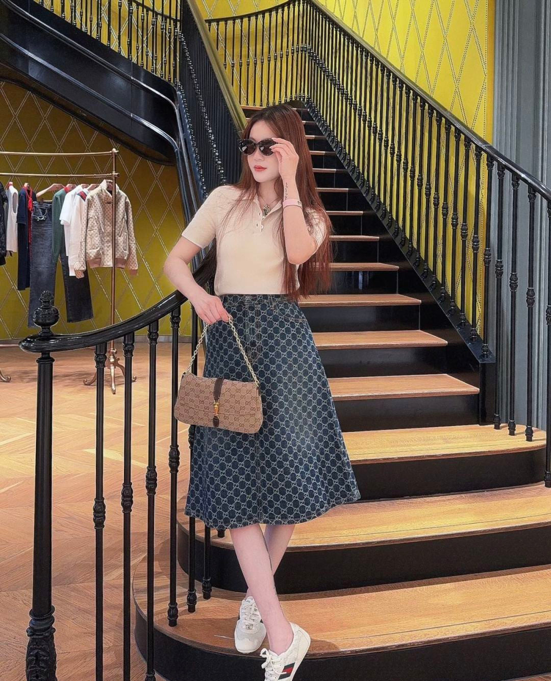 26SS NEW logo jacquard long skirt