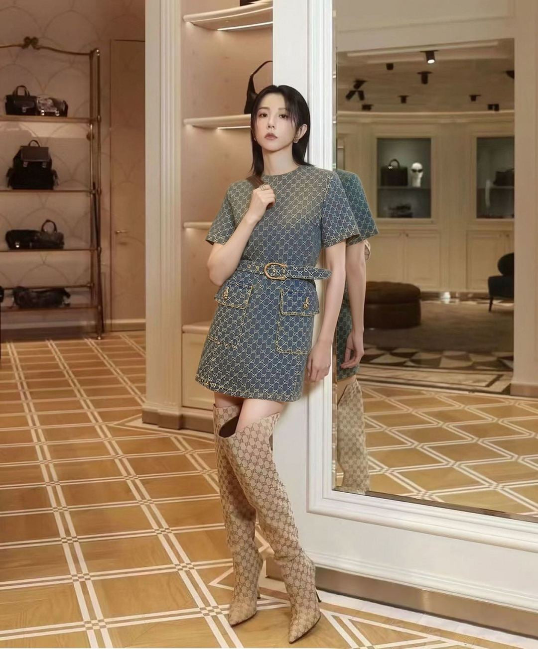 26SS NEW logo jacquard short-sleeved dress