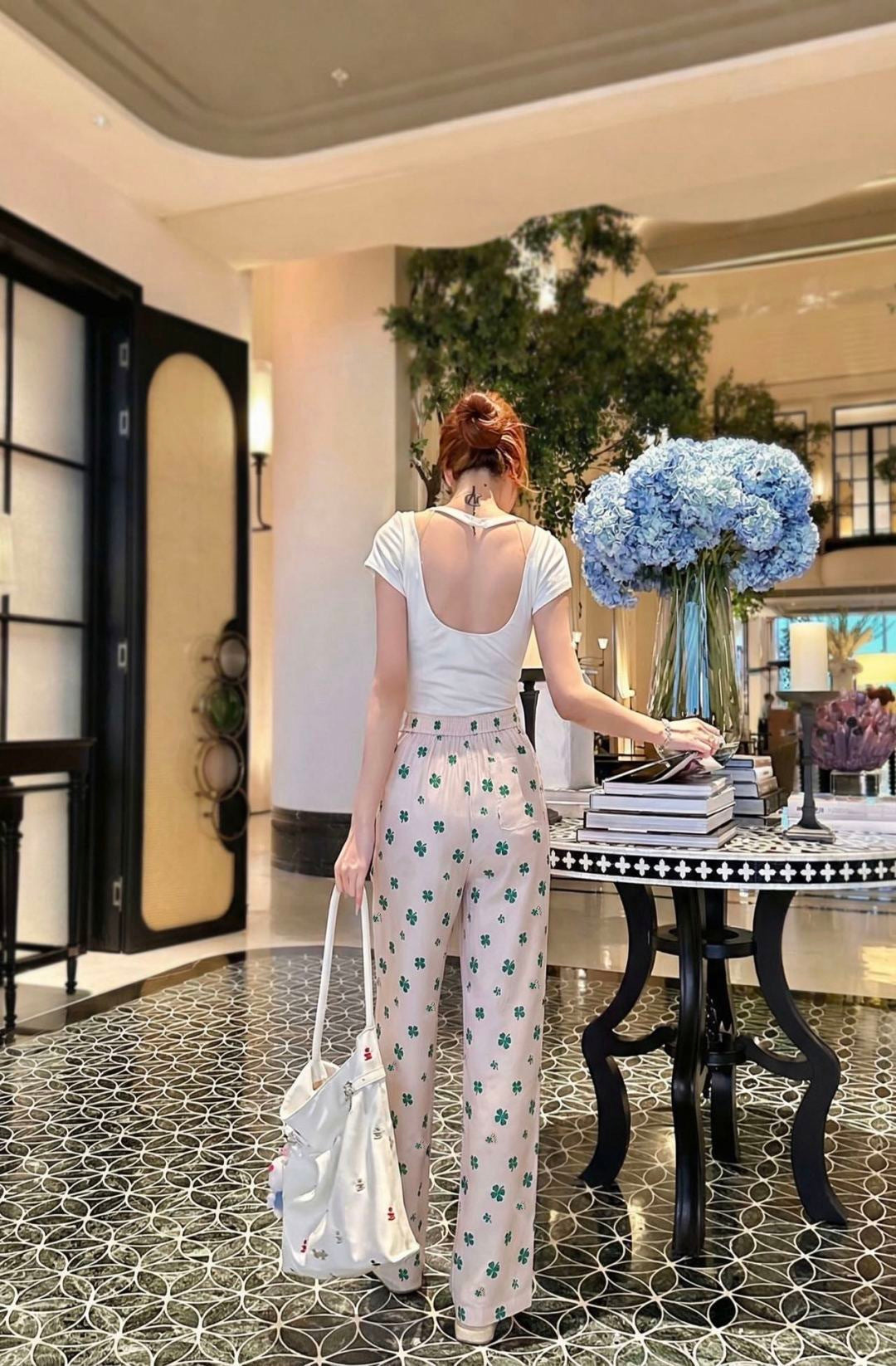 26SS NEW Lucky four-leaf clover printed straight pants