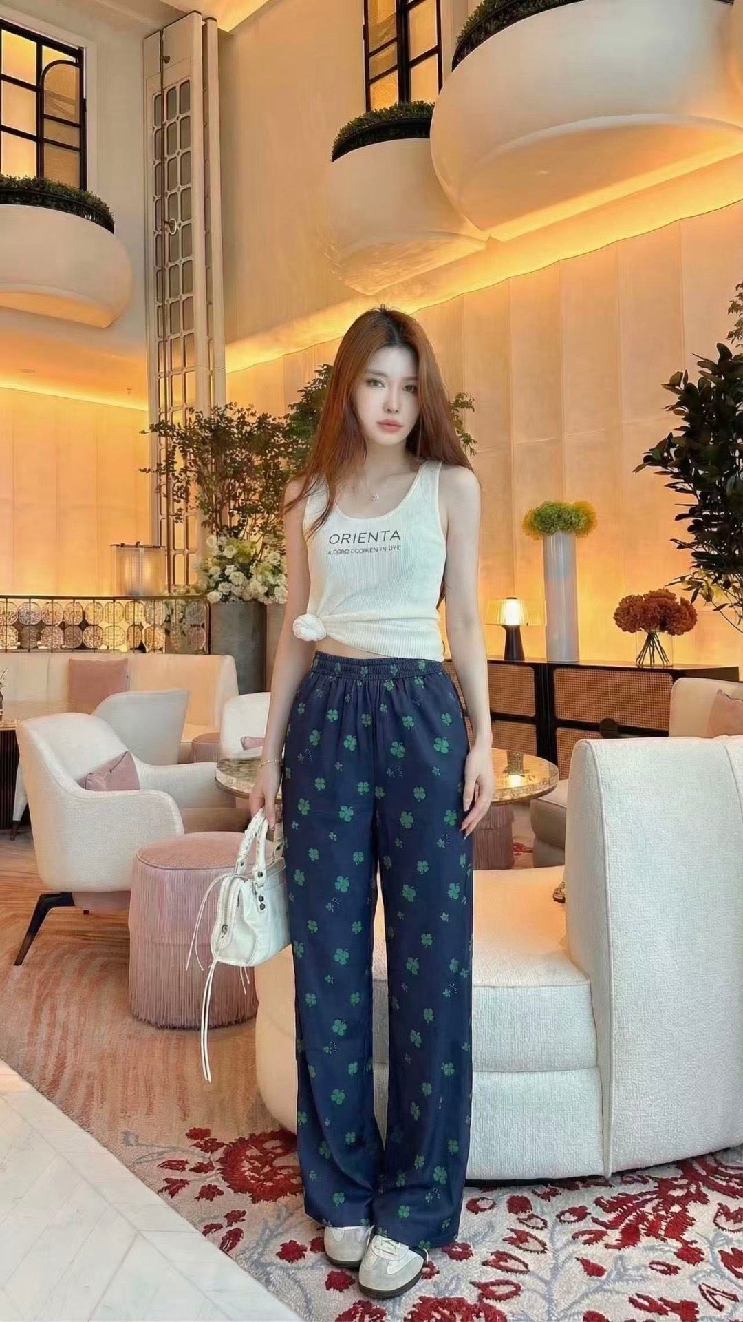 26SS NEW Lucky four-leaf clover printed straight pants