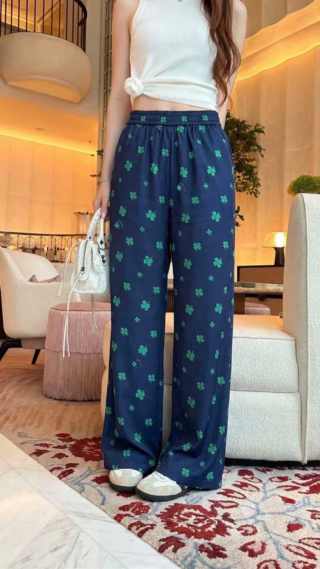 26SS NEW Lucky four-leaf clover printed straight pants