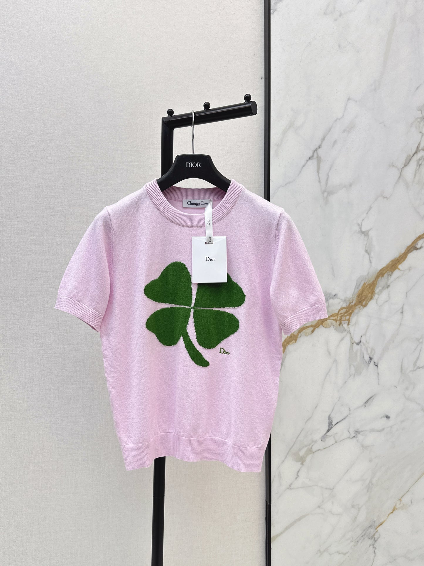 26SS NEUER Glücks-Kleeblatt-Strickpullover mit kurzen Ärmeln