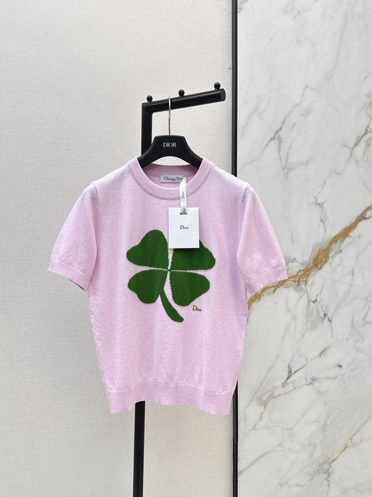 26SS NEW Lucky four-leaf clover knitted short-sleeved sweater