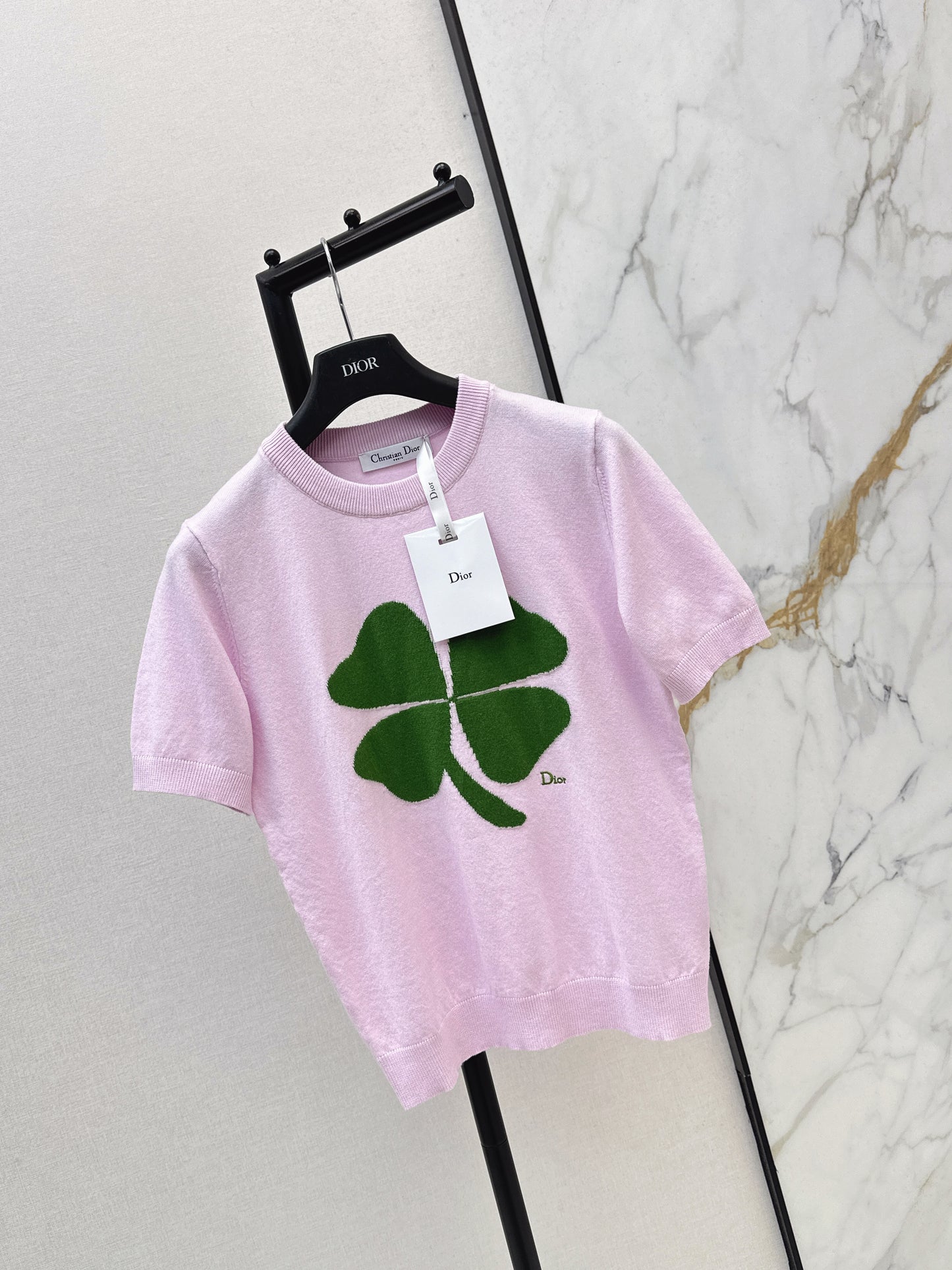 26SS NEUER Glücks-Kleeblatt-Strickpullover mit kurzen Ärmeln