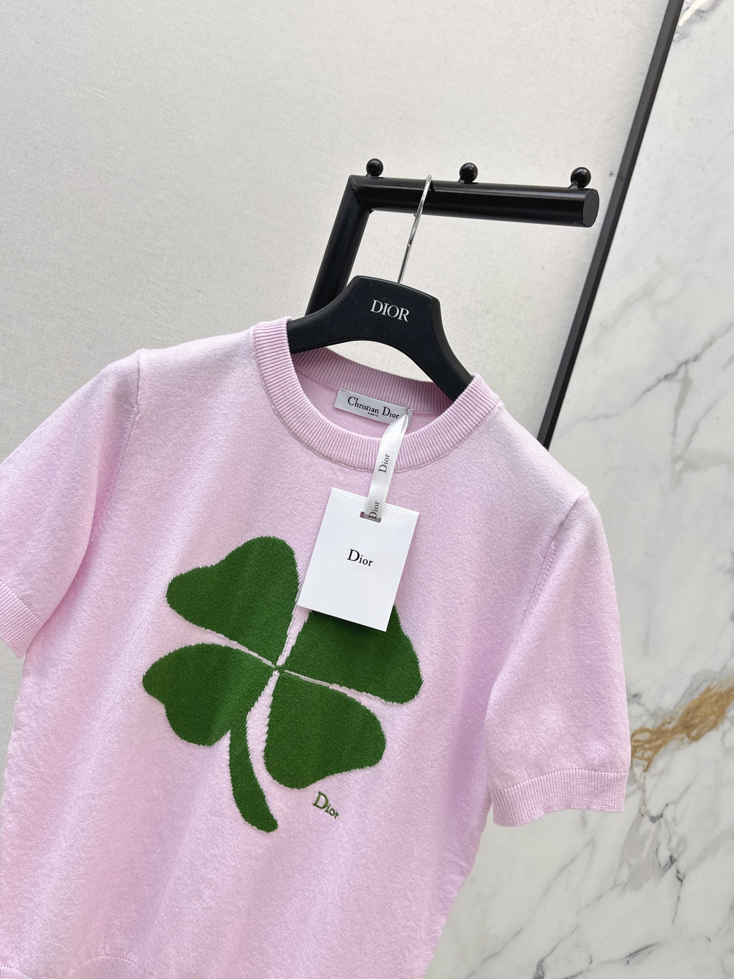 26SS NEUER Glücks-Kleeblatt-Strickpullover mit kurzen Ärmeln
