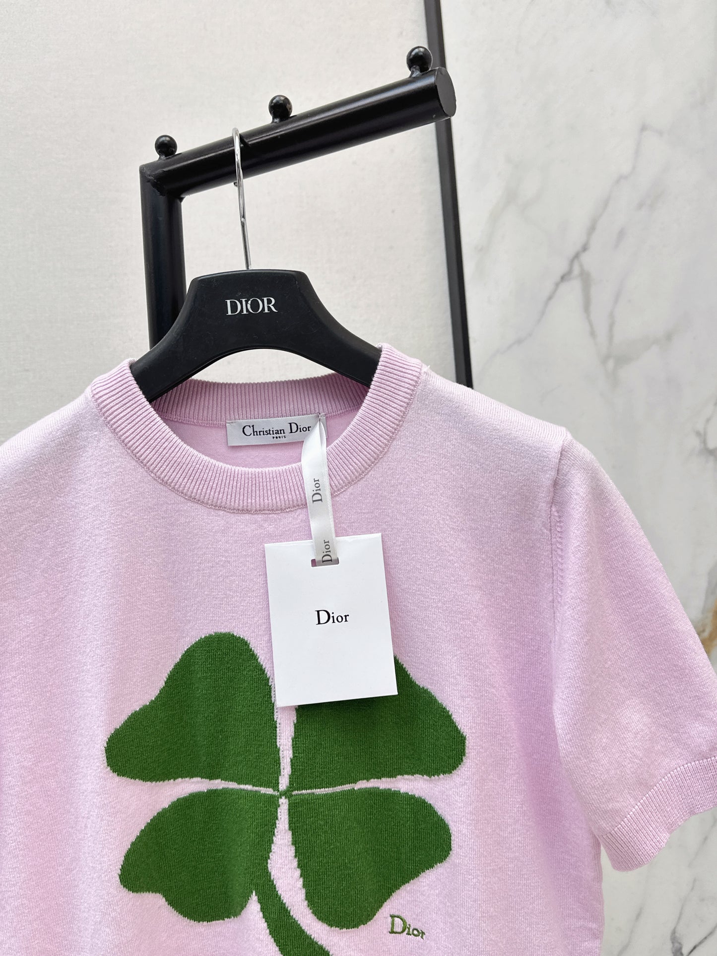 26SS NEUER Glücks-Kleeblatt-Strickpullover mit kurzen Ärmeln