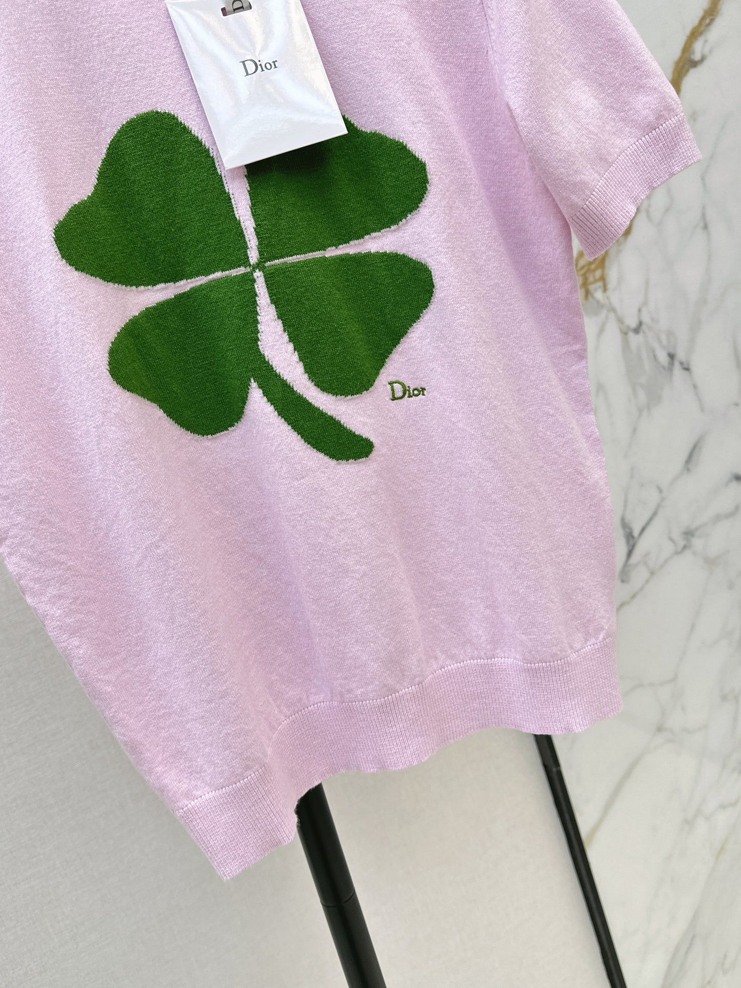 26SS NEUER Glücks-Kleeblatt-Strickpullover mit kurzen Ärmeln