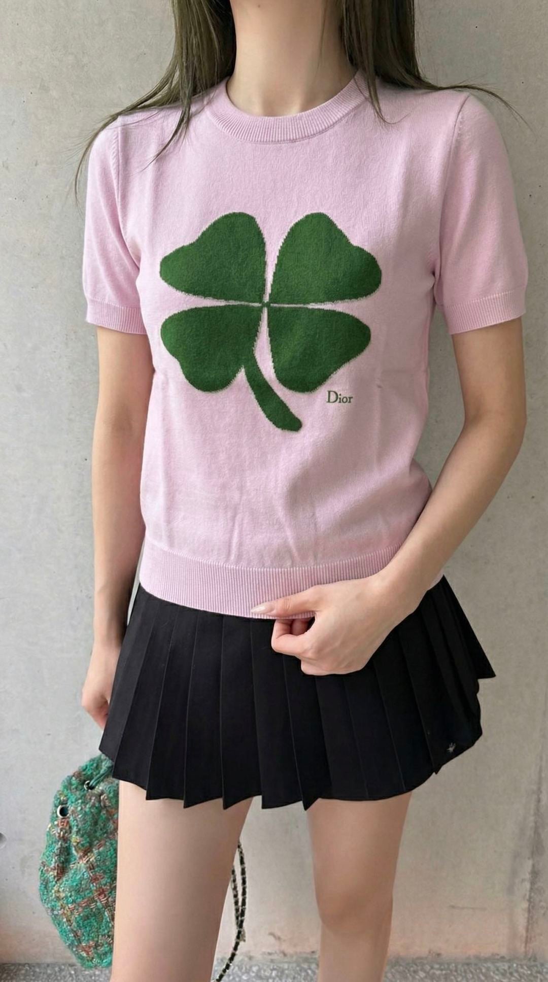 26SS NEUER Glücks-Kleeblatt-Strickpullover mit kurzen Ärmeln