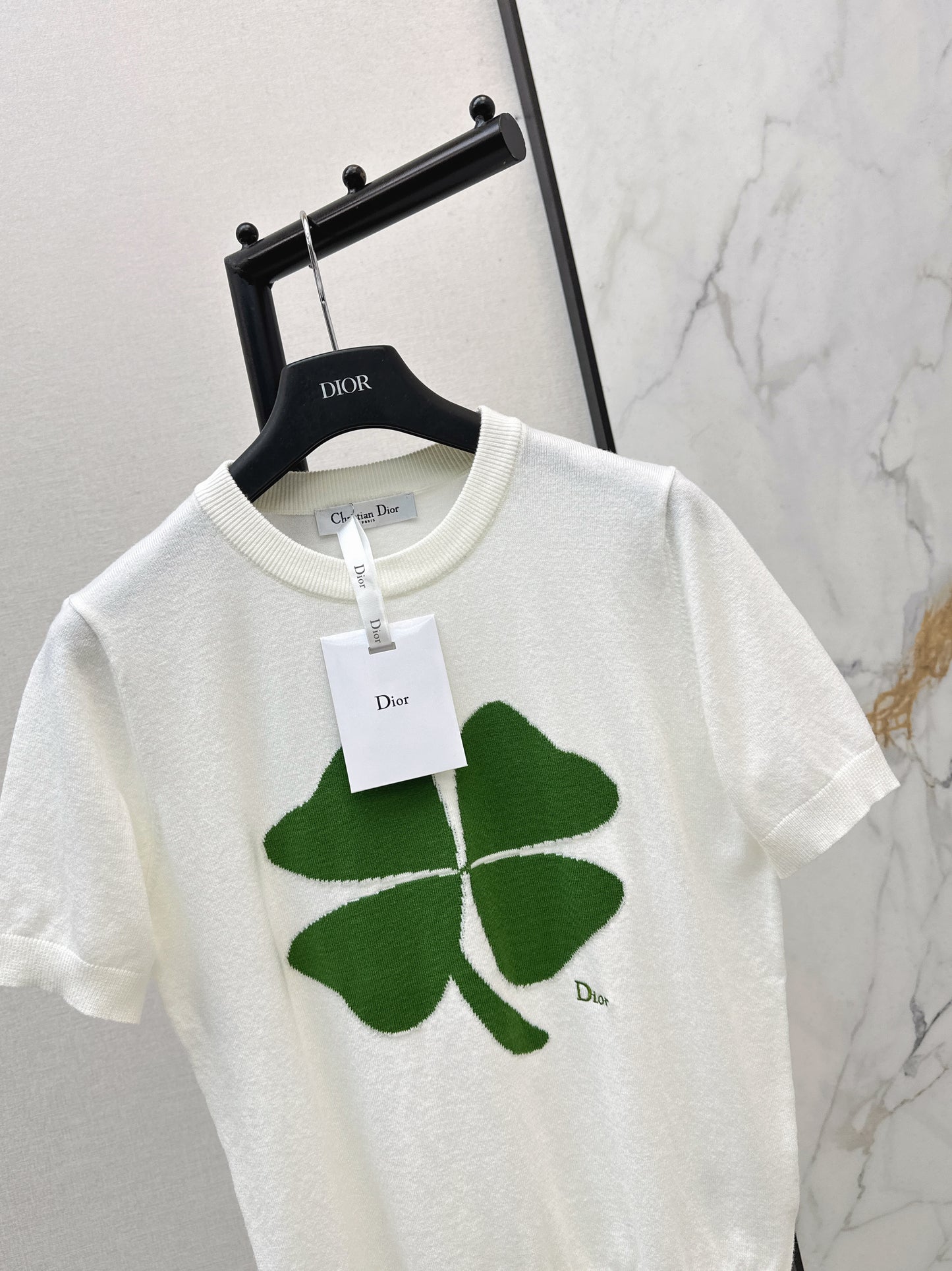 26SS NEUER Glücks-Kleeblatt-Strickpullover mit kurzen Ärmeln
