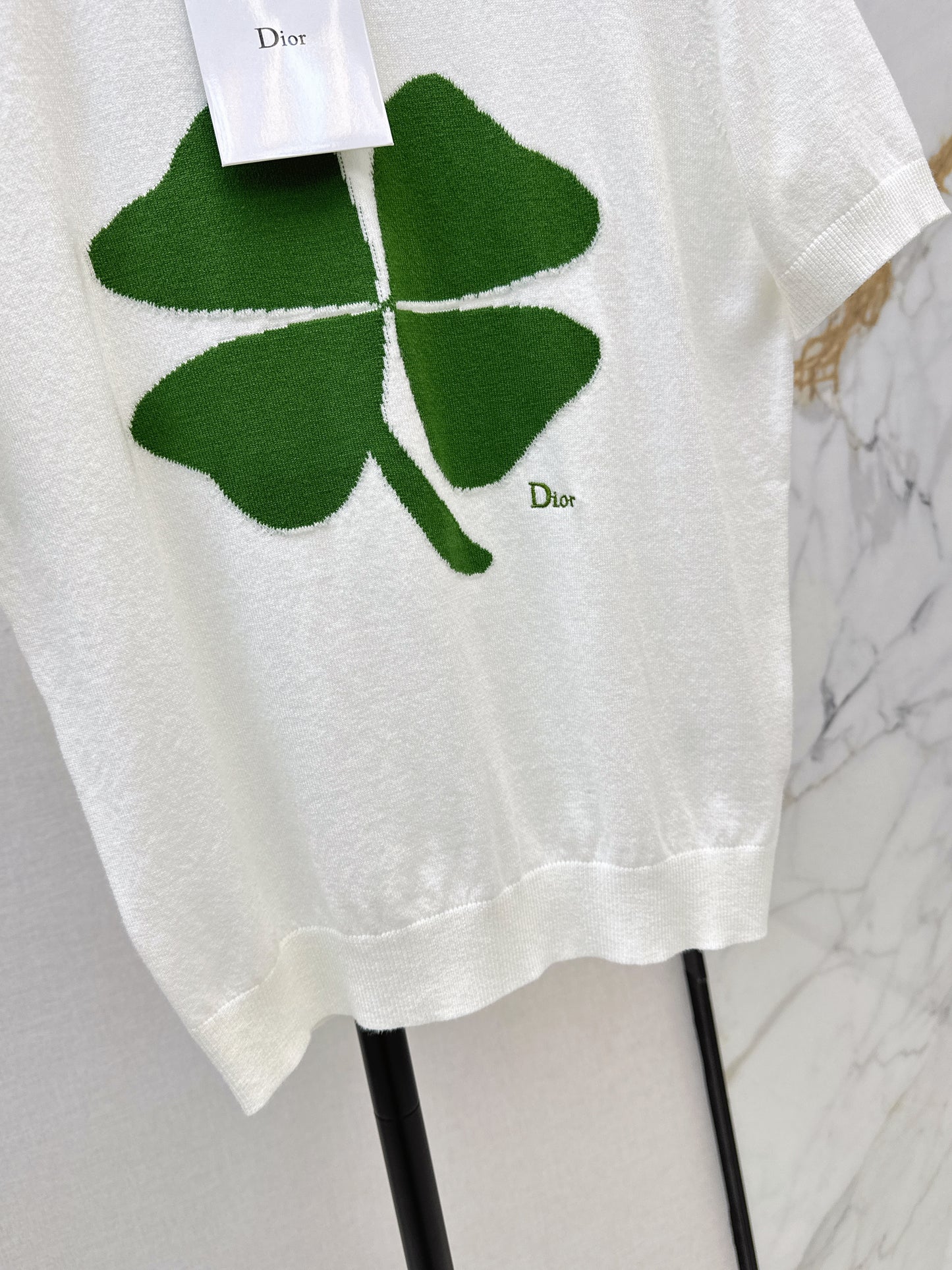 26SS NEUER Glücks-Kleeblatt-Strickpullover mit kurzen Ärmeln