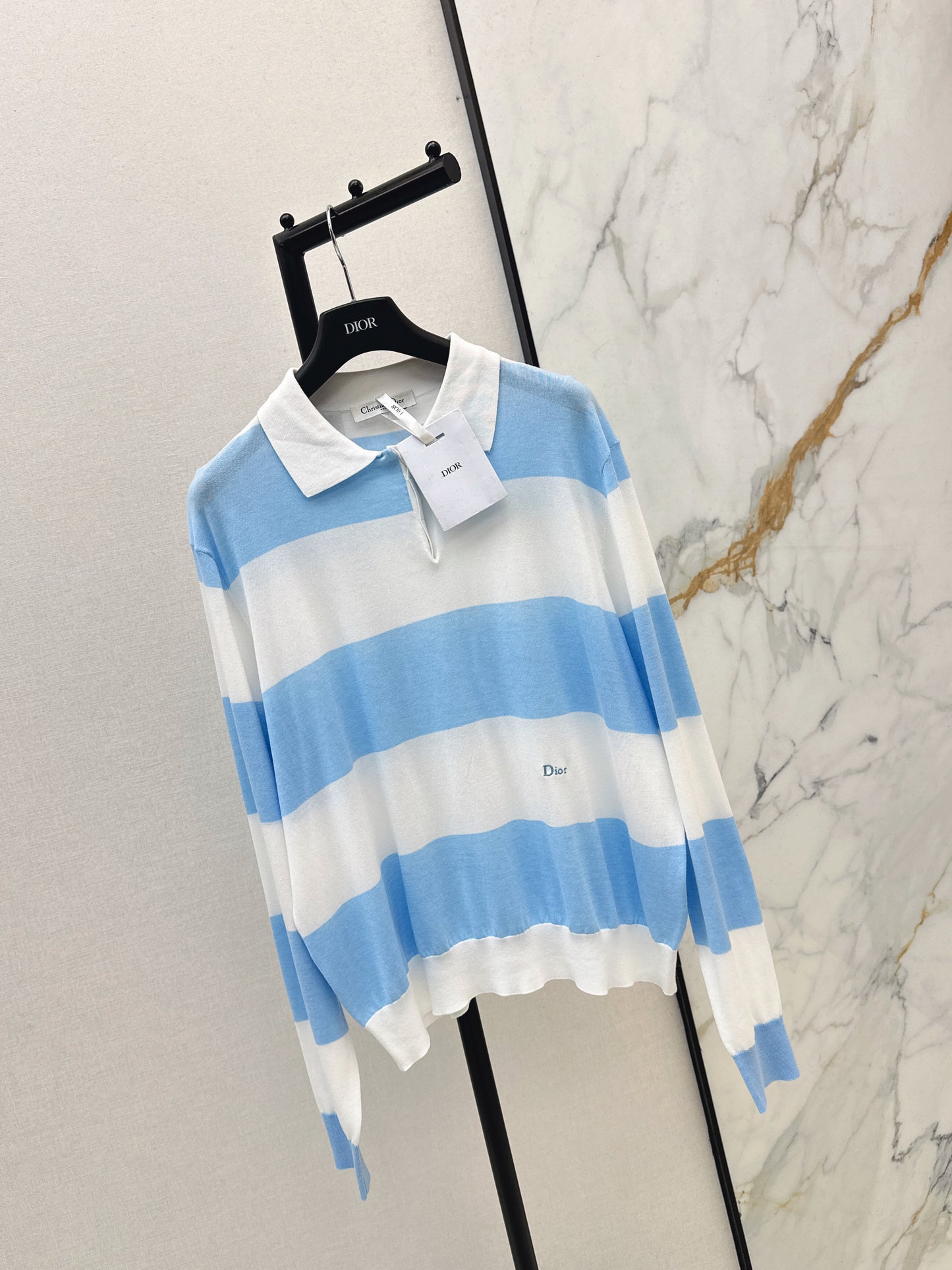 26SS Nuevo Polo de Manga Larga con Rayas y Contraste de Color
