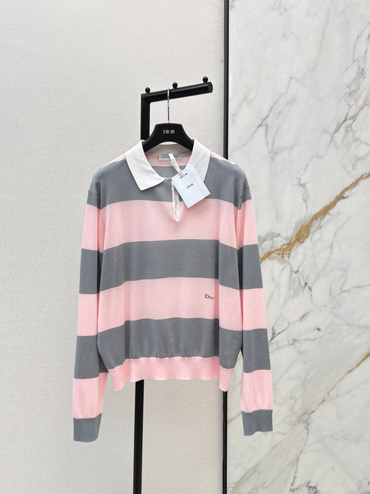 26SS NEW Striped Contrast Color Long Sleeve POLO Shirt