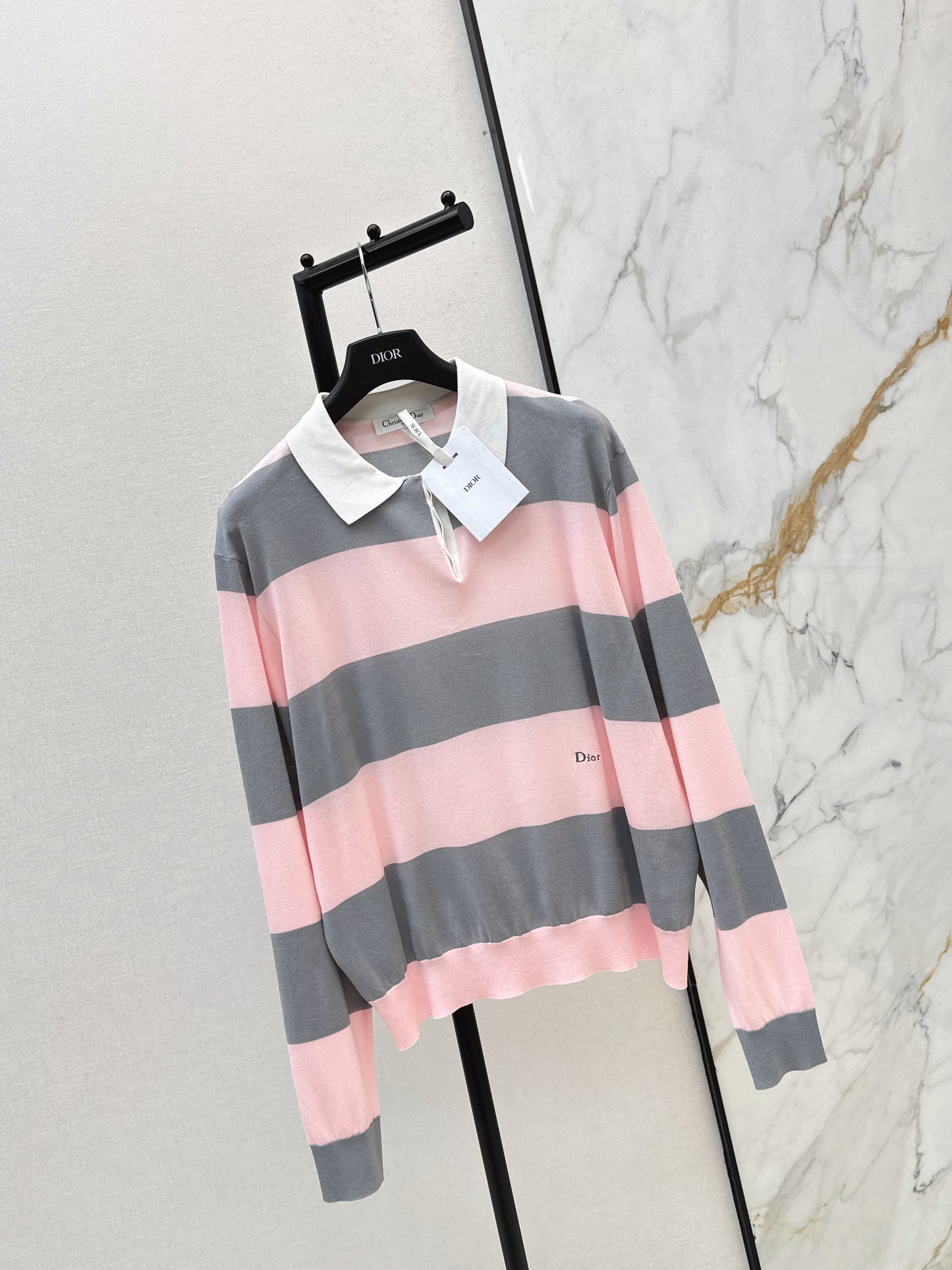 26SS Nuevo Polo de Manga Larga con Rayas y Contraste de Color
