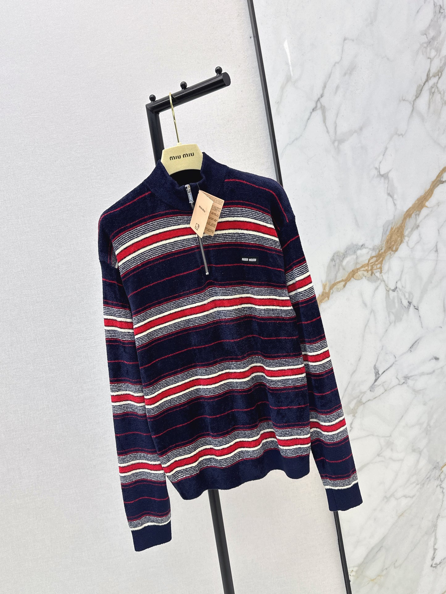 26SS NEUER Flanell-Halbreißverschluss-Streifenpullover