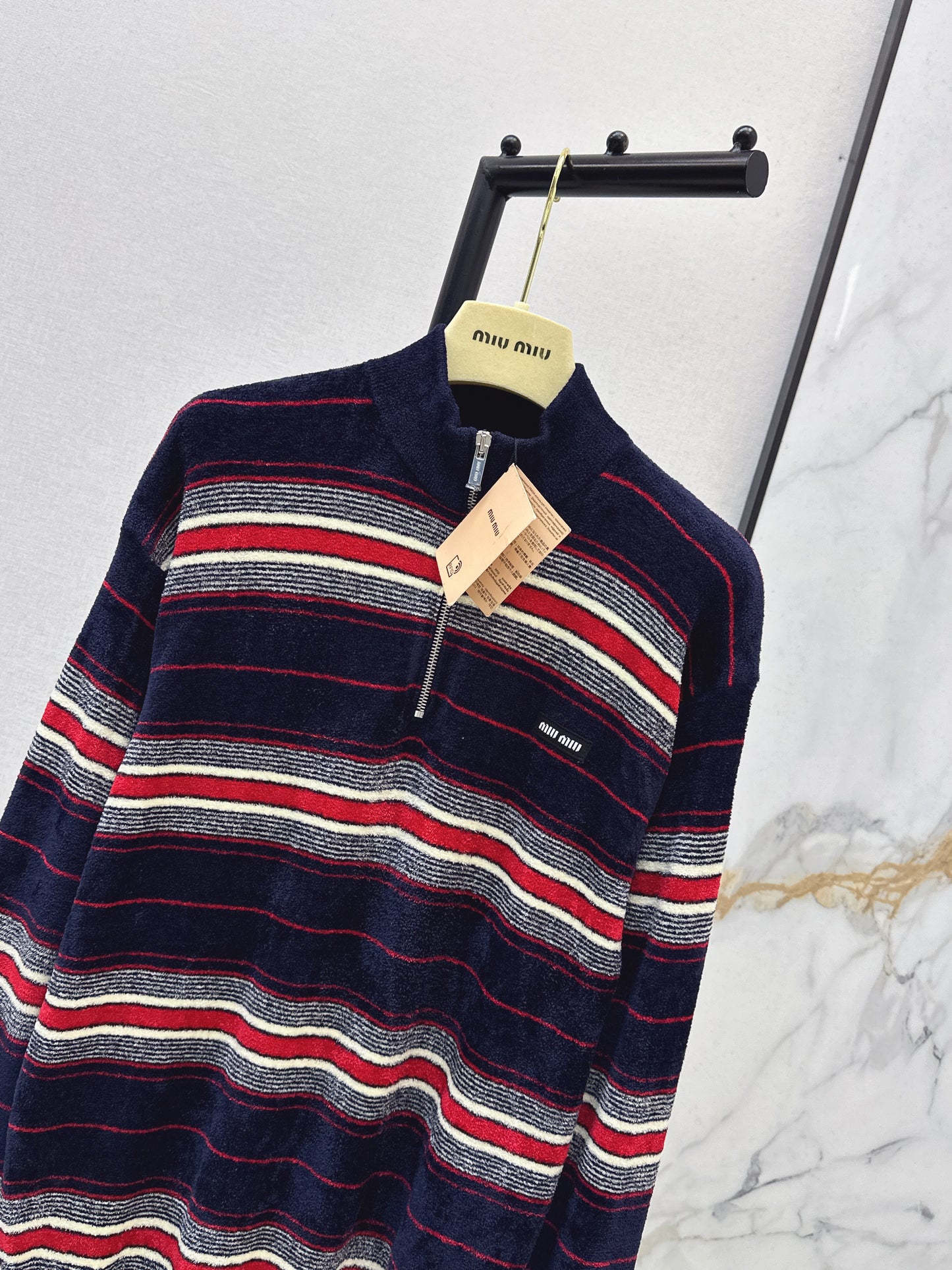 26SS NEUER Flanell-Halbreißverschluss-Streifenpullover